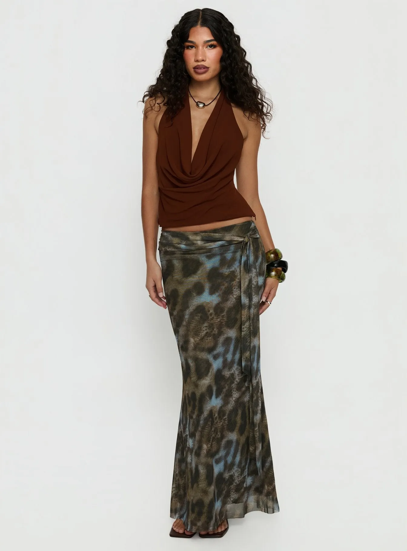 Annina Plunge Neck Backless Halter Top Chocolate sold by Princess Polly product image thumbnail 3