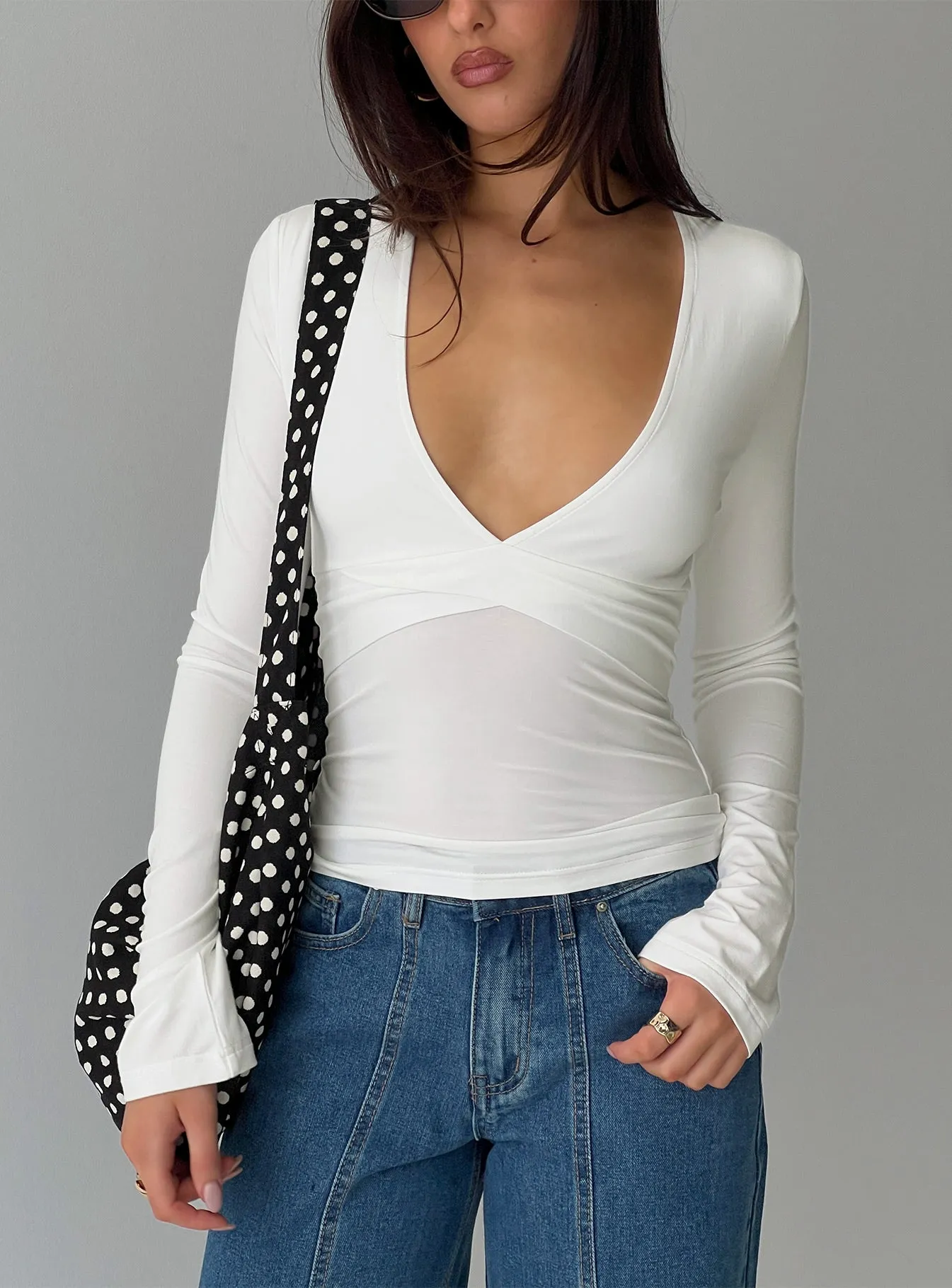 Madelon Long Sleeve Wrap Top White sold by Princess Polly