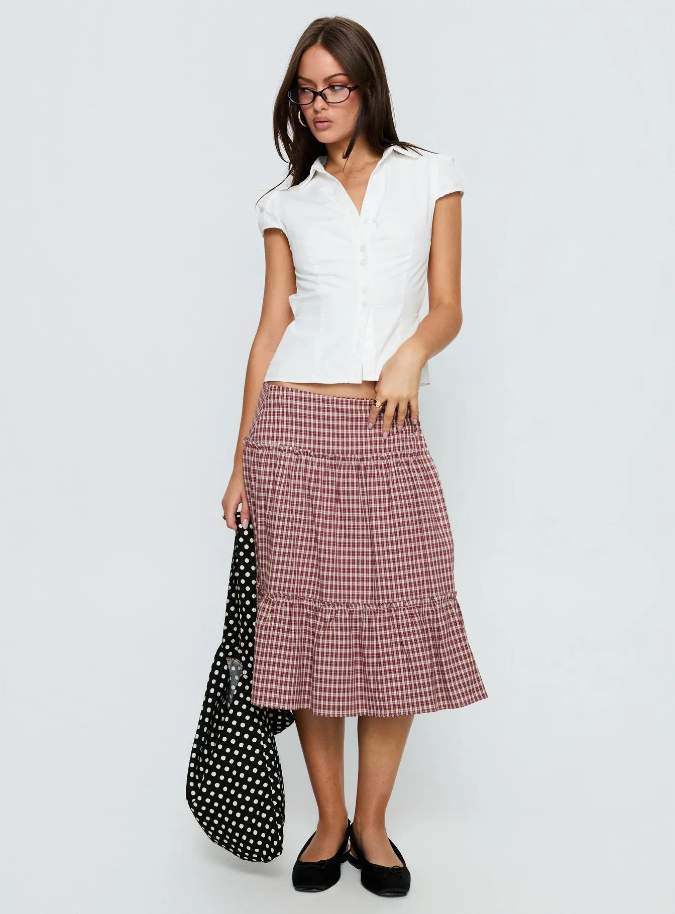 Cascades Low Rise Midi Skirt Red Check sold by Princess Polly product image thumbnail 3