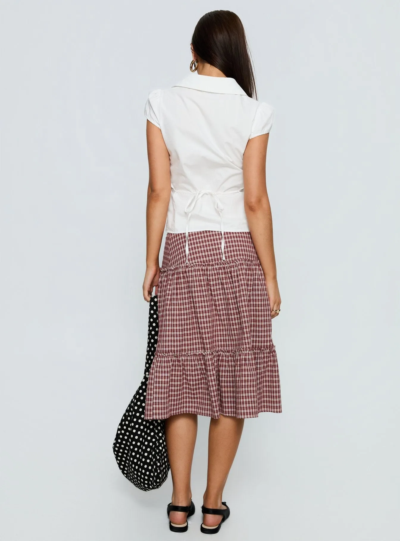 Cascades Low Rise Midi Skirt Red Check sold by Princess Polly product image thumbnail 5