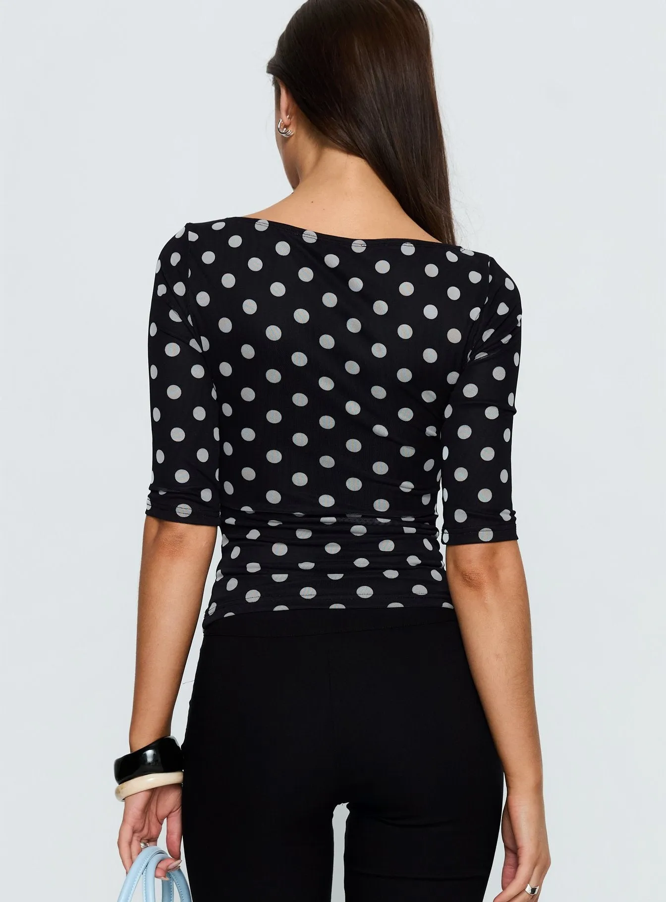 Venna 3/4 Sleeve Boat Neck Top Black / White Polka sold by Princess Polly product image thumbnail 5