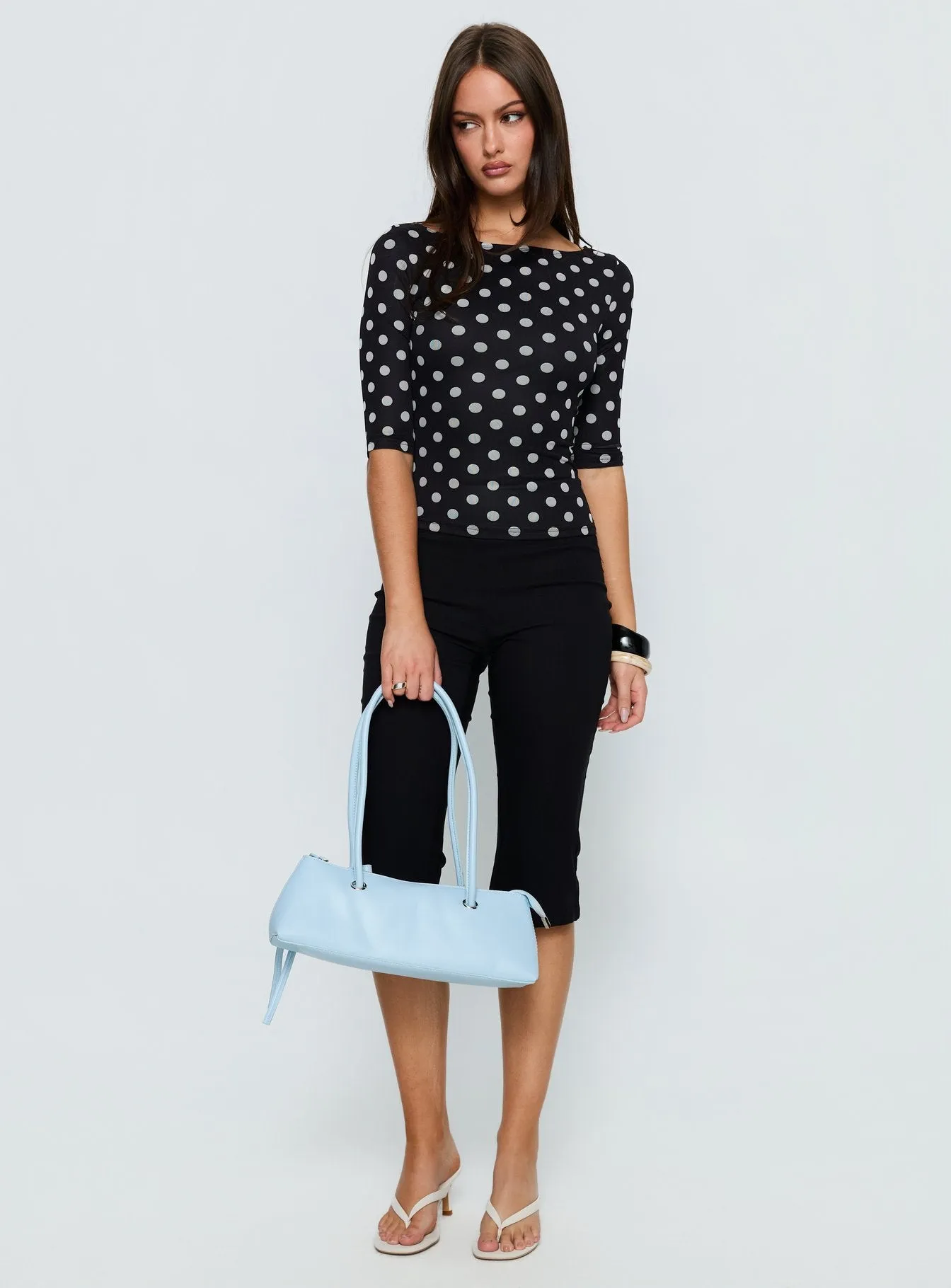 Venna 3/4 Sleeve Boat Neck Top Black / White Polka sold by Princess Polly product image thumbnail 3
