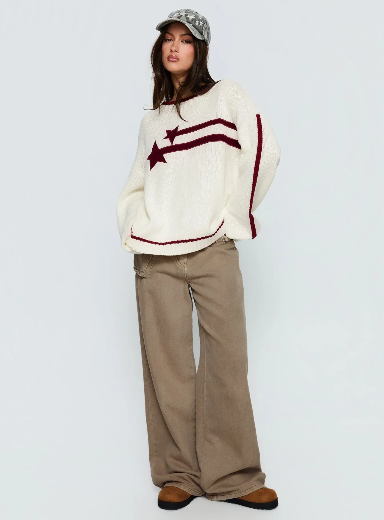 Star Track Graphic Jumper Cream / Red sold by Princess Polly product image thumbnail 3