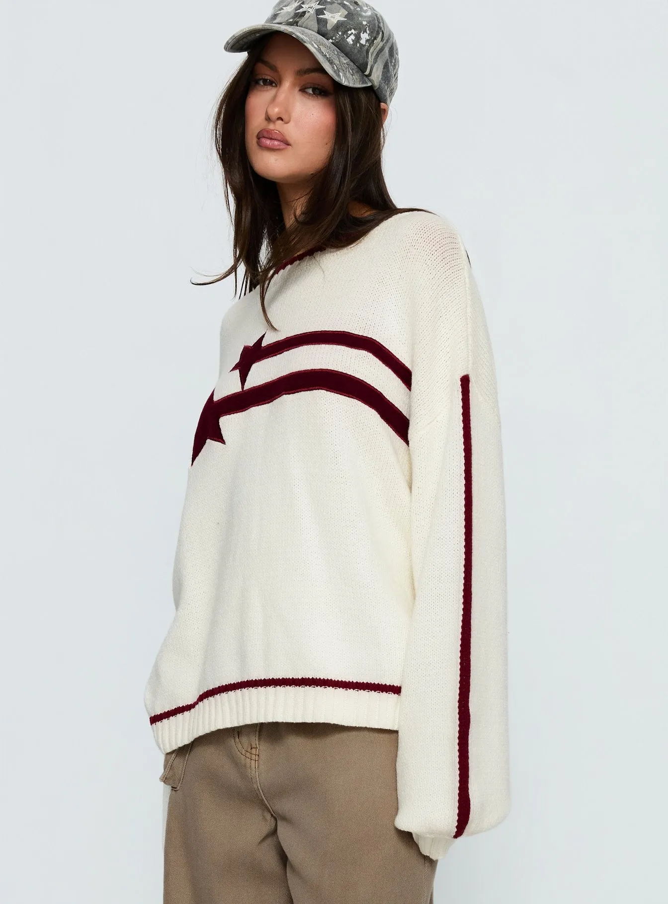 Star Track Graphic Jumper Cream / Red sold by Princess Polly product image thumbnail 4