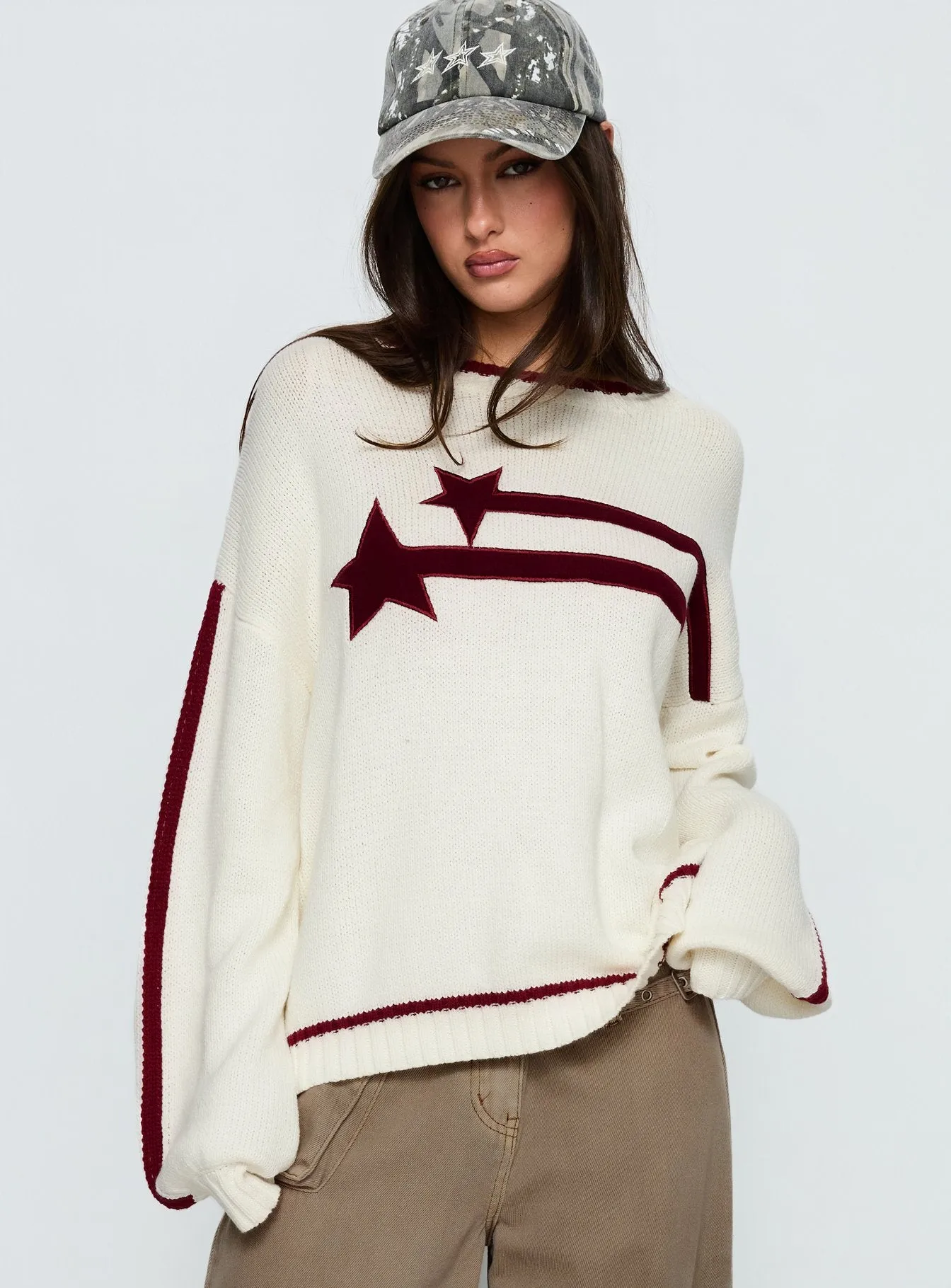 Star Track Graphic Jumper Cream / Red sold by Princess Polly product image thumbnail 2