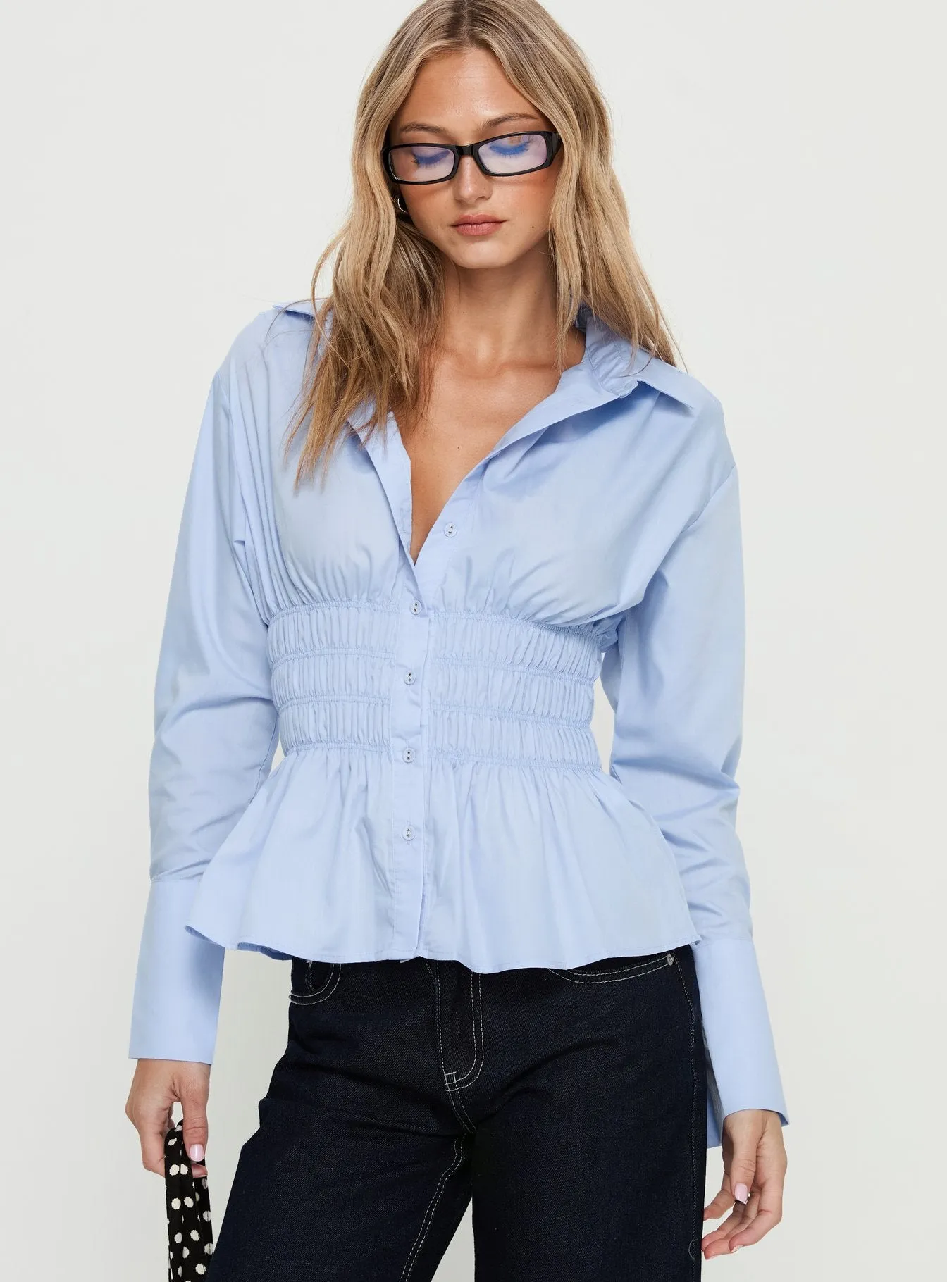 As You Are Shirred Button Up Top Soft Blue sold by Princess Polly product image thumbnail 2