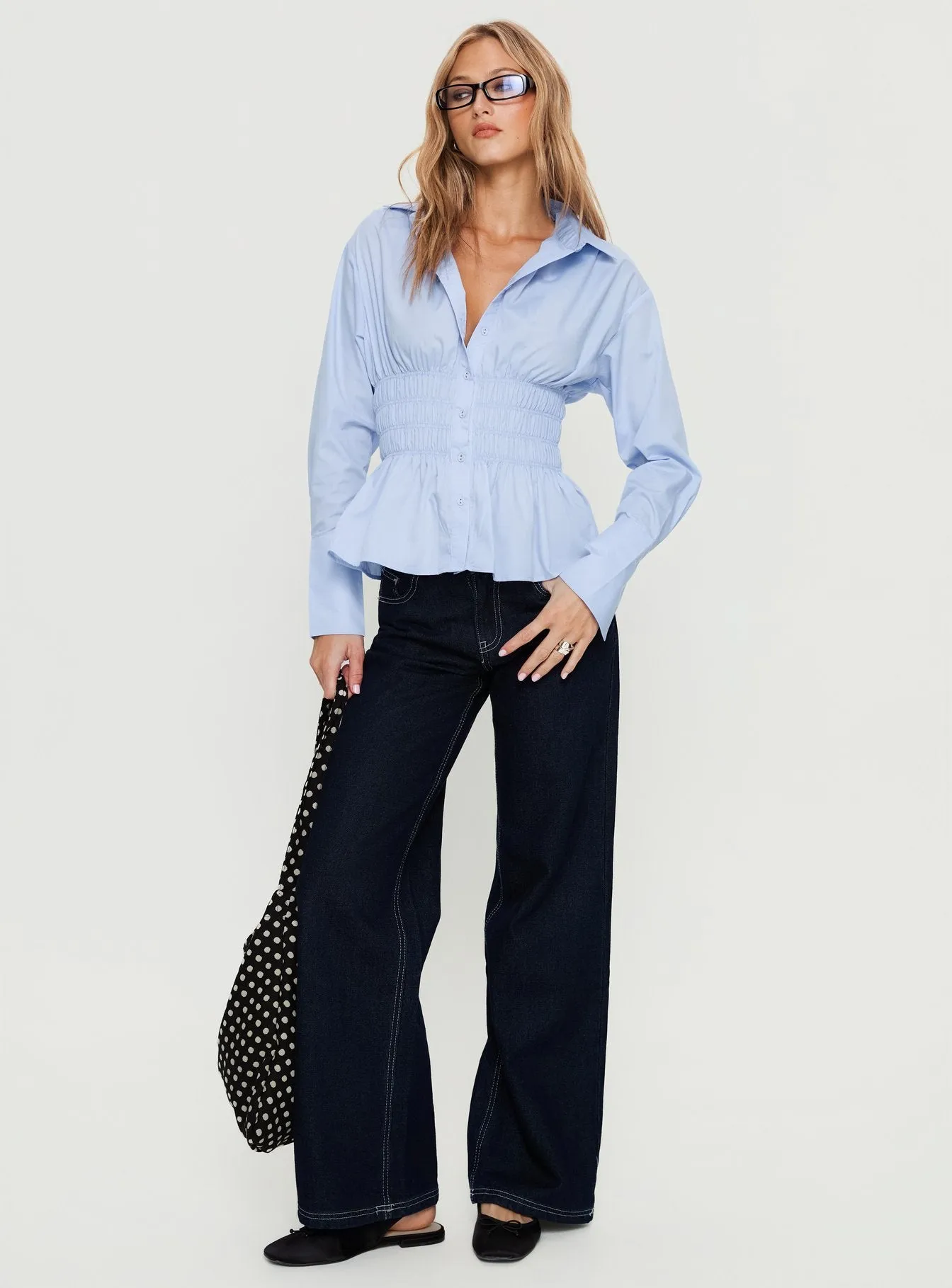 As You Are Shirred Button Up Top Soft Blue sold by Princess Polly product image thumbnail 3