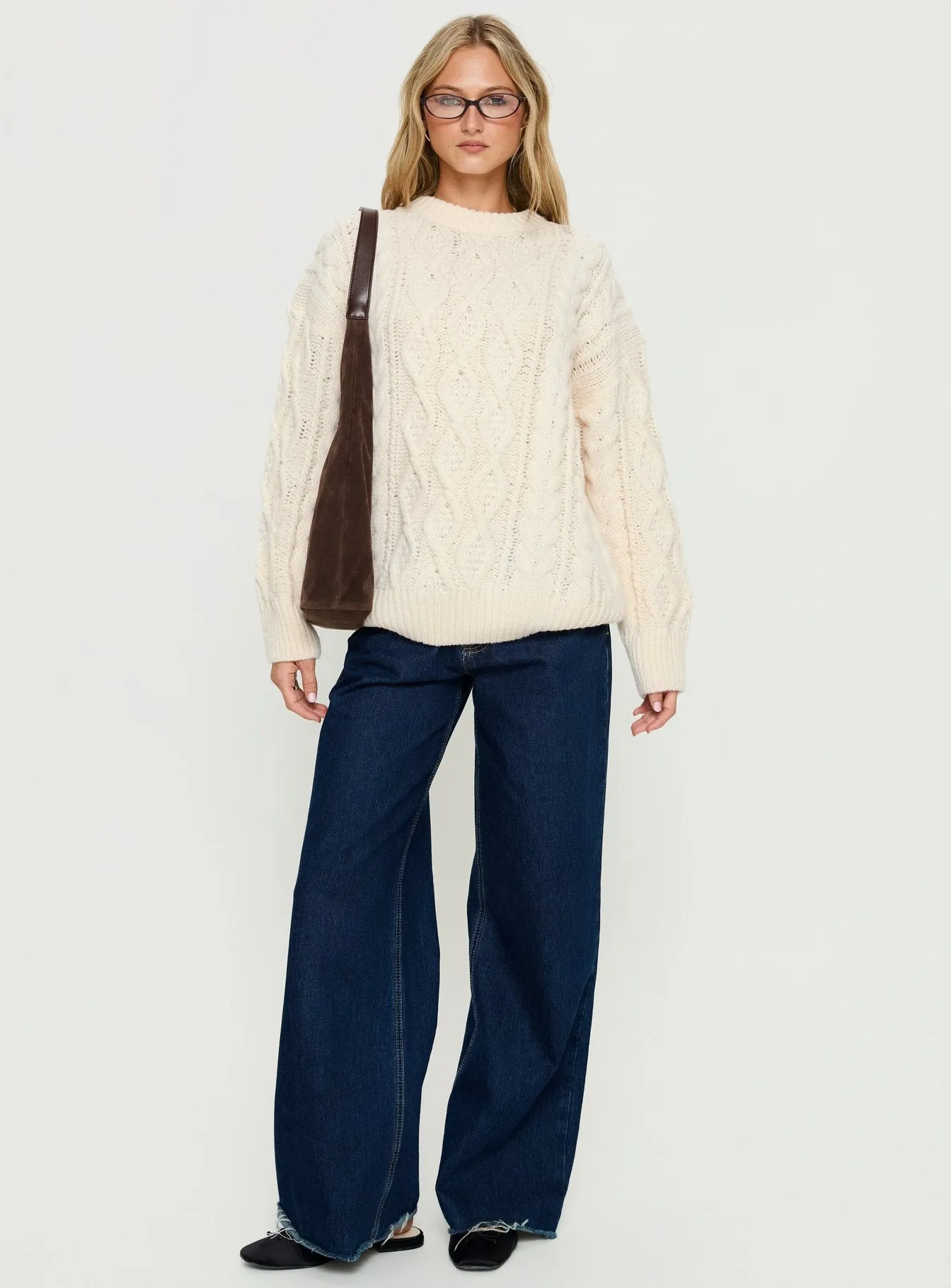 Rorey Cable Knit Crew Neck Sweater White sold by Princess Polly product image thumbnail 3