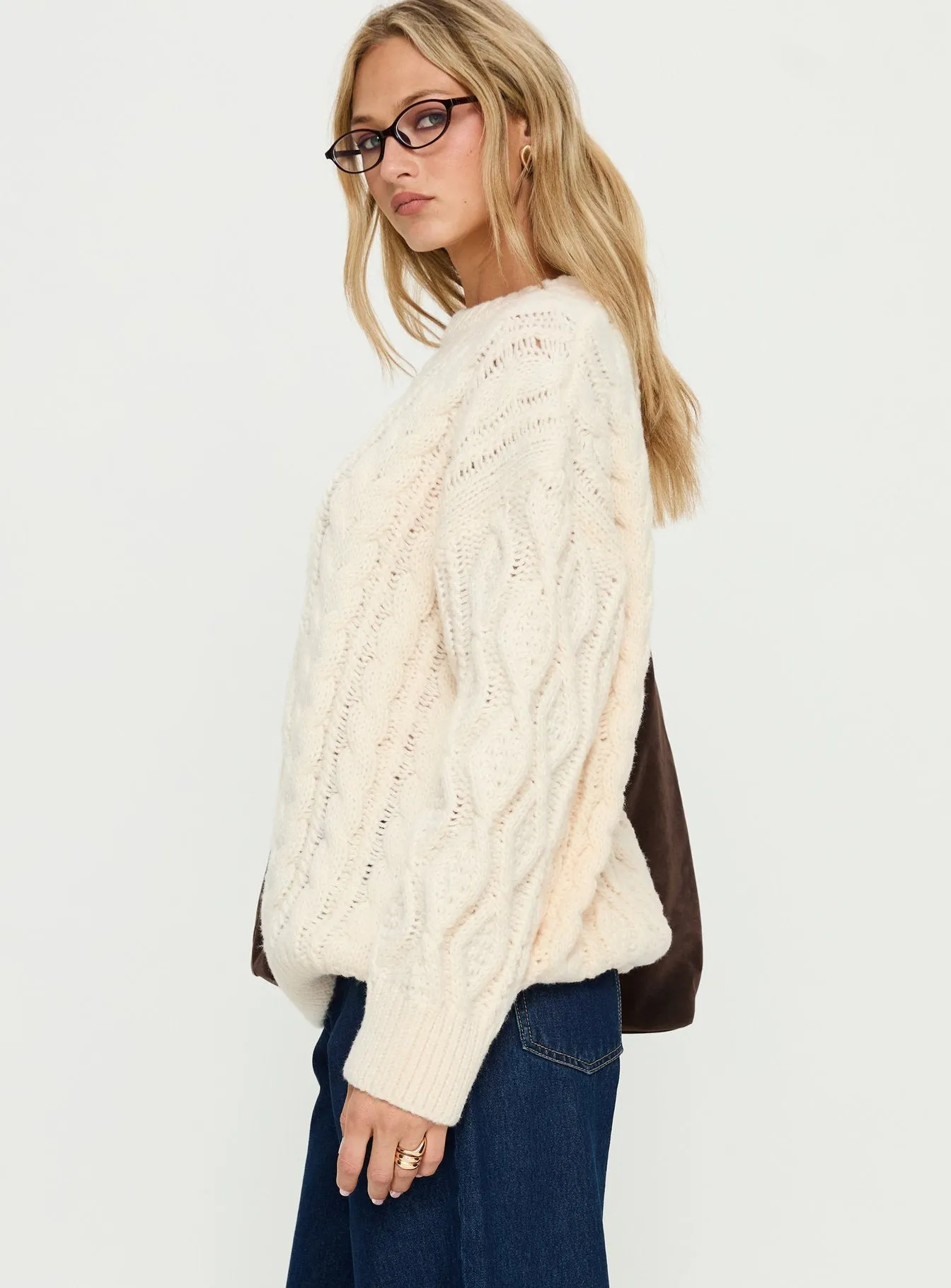 Rorey Cable Knit Crew Neck Sweater White sold by Princess Polly product image thumbnail 4