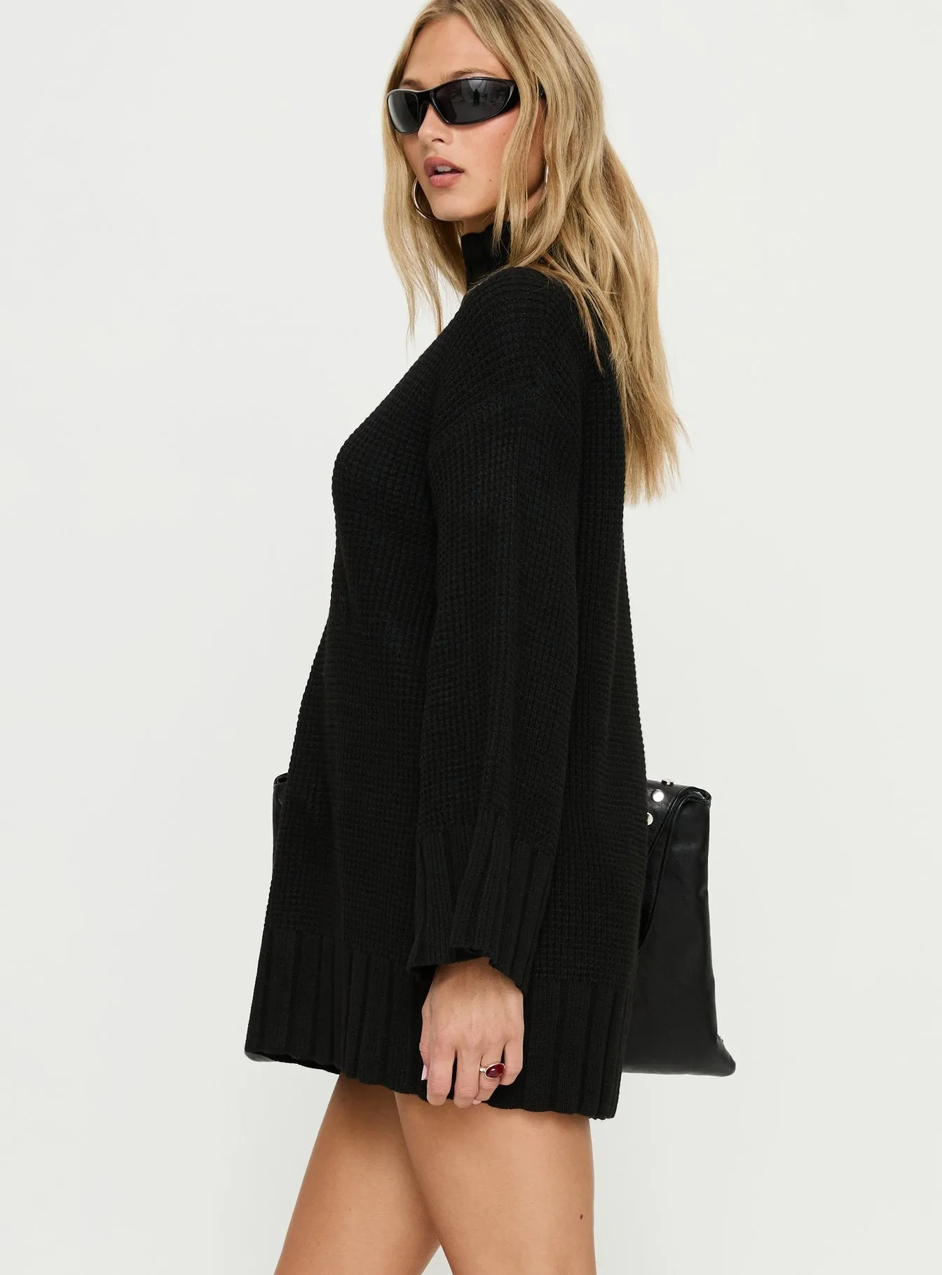 Tarin Long Sleeve Knit Mini Dress Black sold by Princess Polly product image thumbnail 4