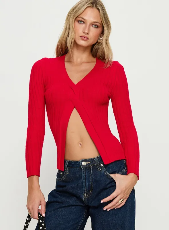 Donya Twist Detail Long Sleeve Top Red sold by Princess Polly