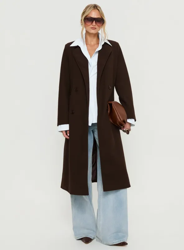 Prolific Longline Coat Brown sold by Princess Polly