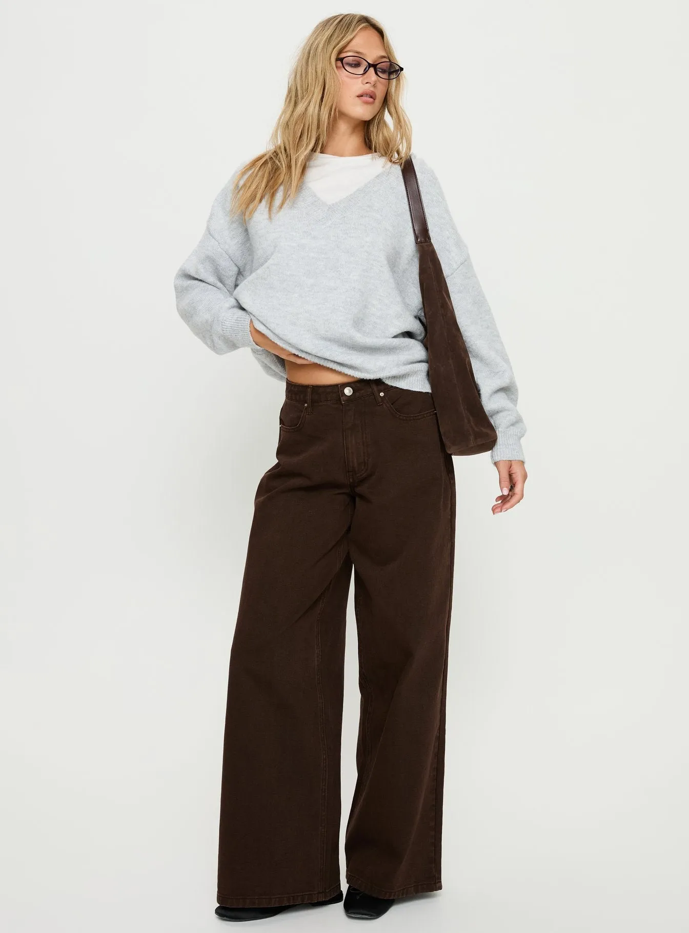 Stay The Night V Neck Knit Sweater Grey Marle sold by Princess Polly product image thumbnail 2