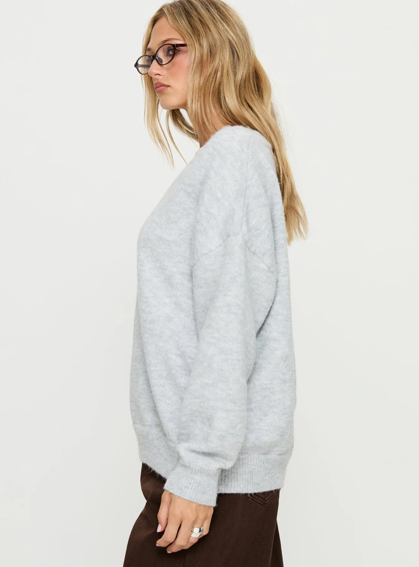 Stay The Night V Neck Knit Sweater Grey Marle sold by Princess Polly product image thumbnail 3