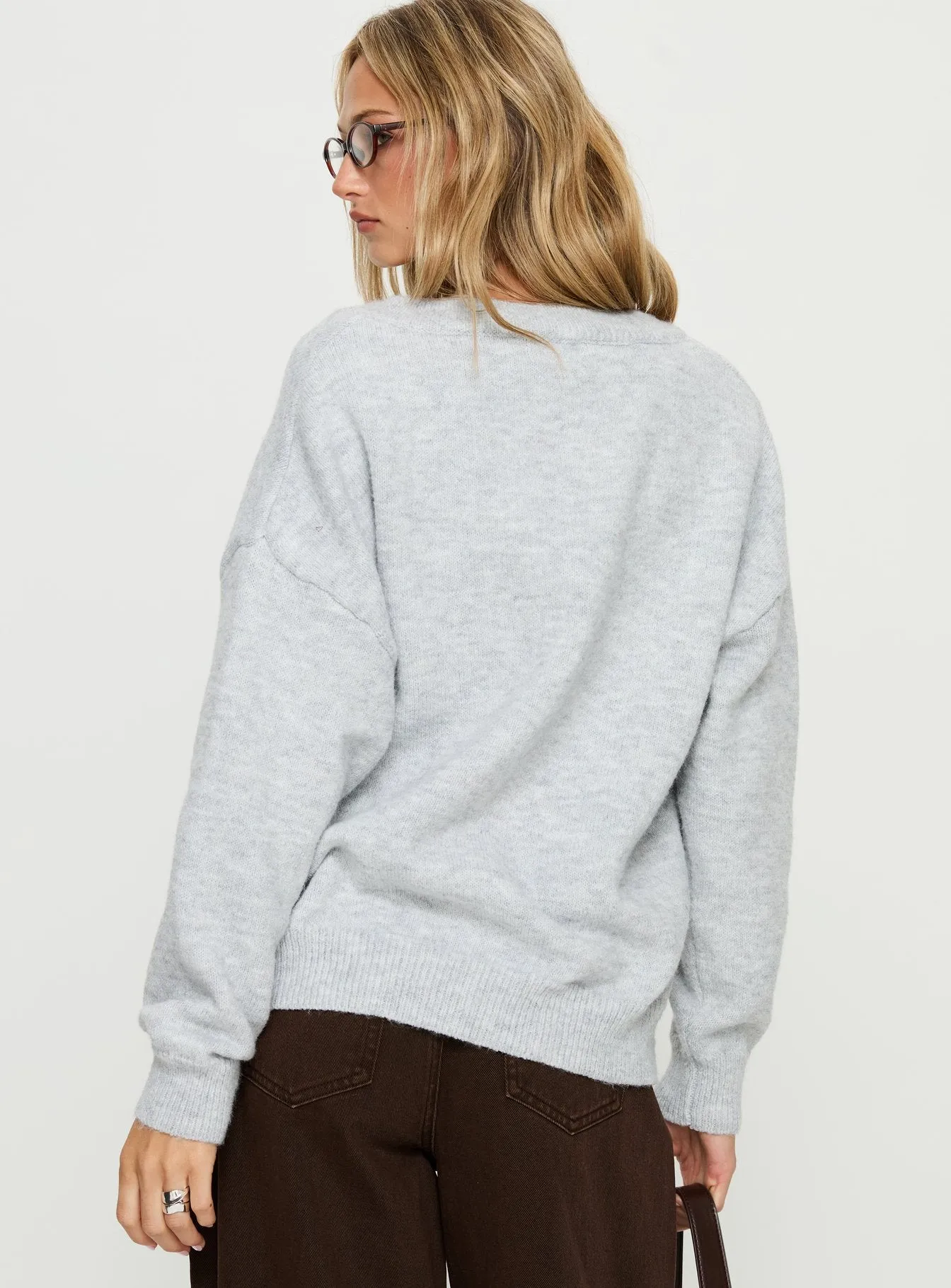 Stay The Night V Neck Knit Sweater Grey Marle sold by Princess Polly product image thumbnail 4