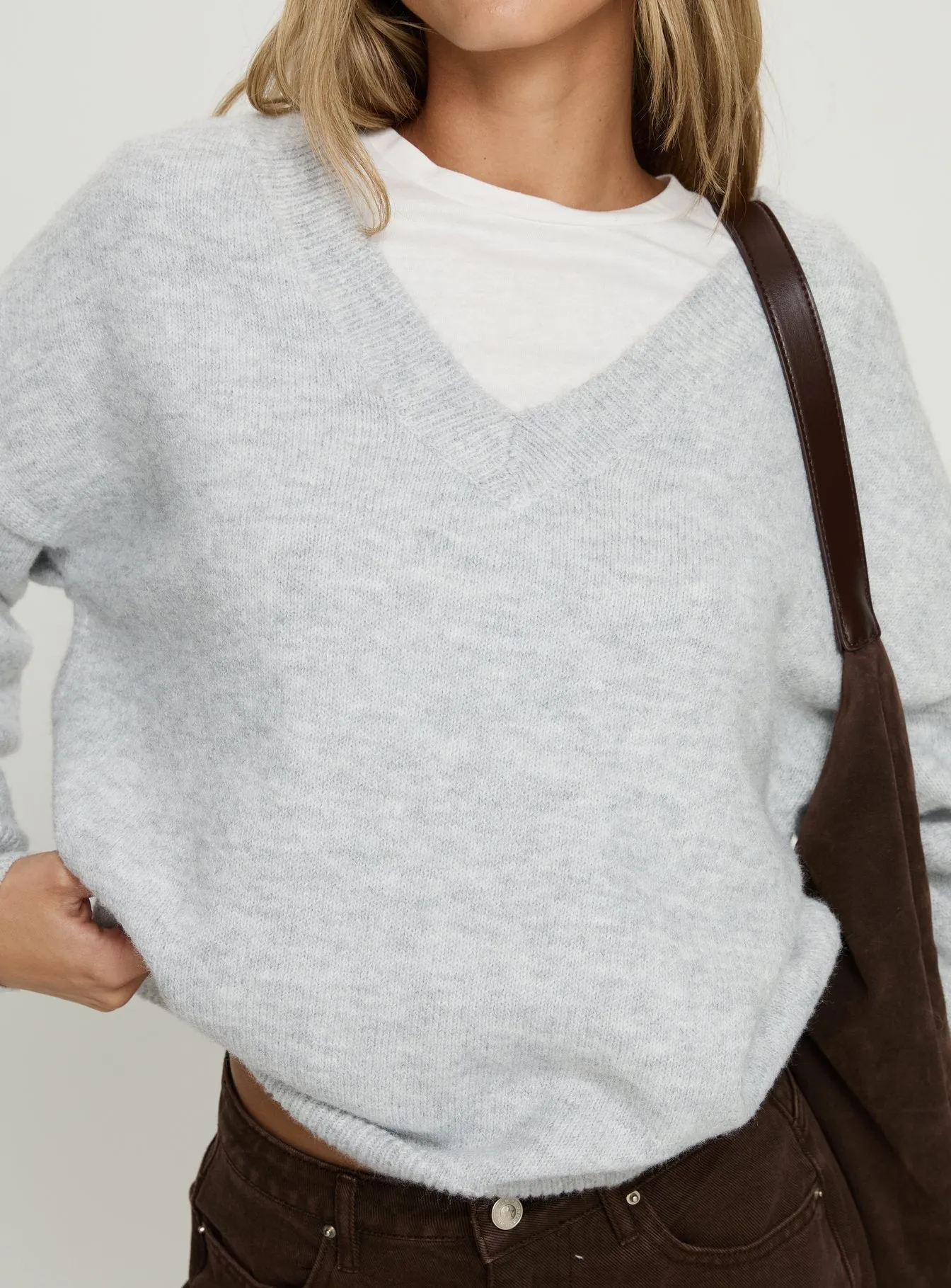 Stay The Night V Neck Knit Sweater Grey Marle sold by Princess Polly product image thumbnail 5
