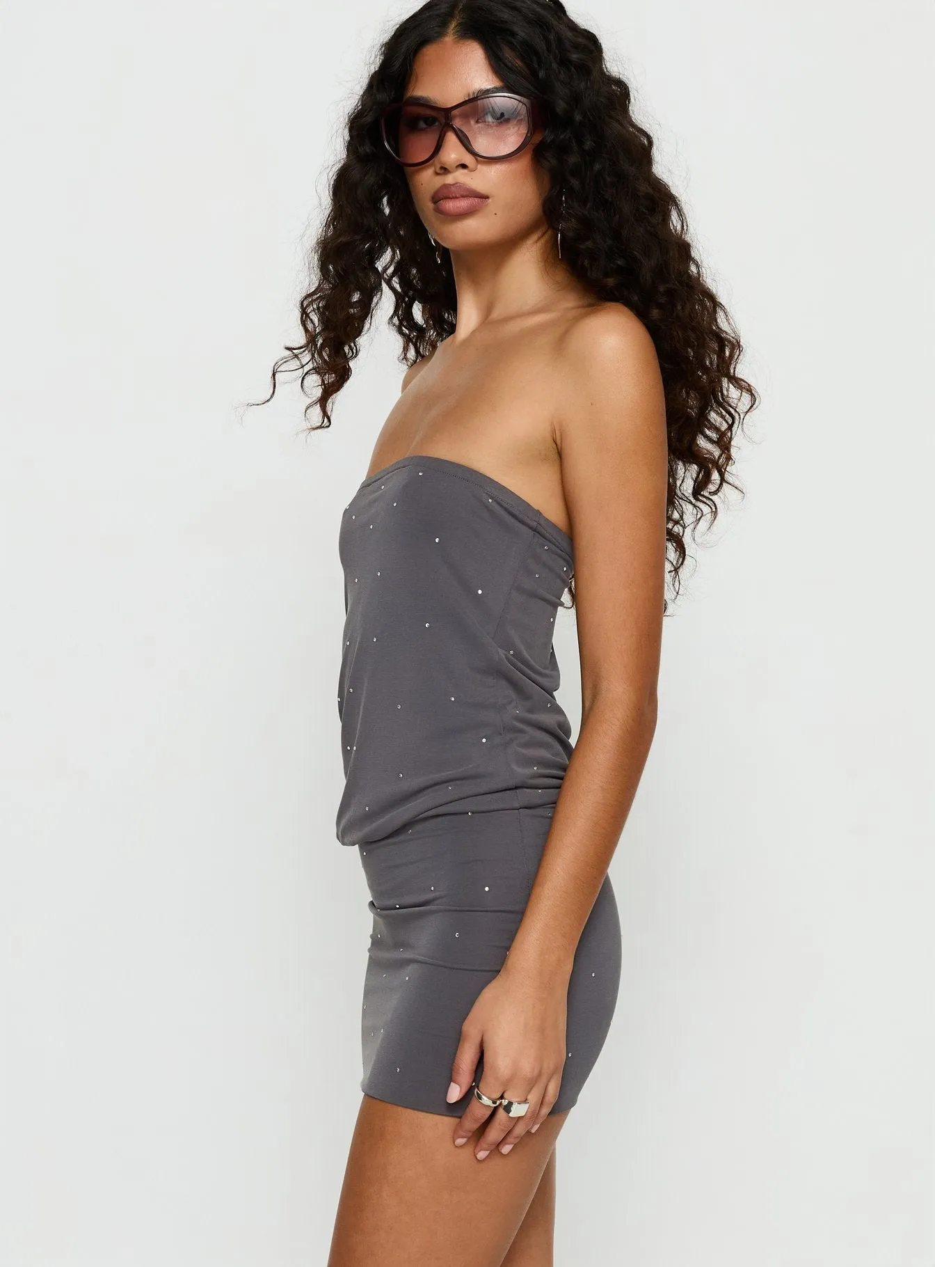 Belia Mini Dress Diamante Dark Grey sold by Princess Polly product image thumbnail 3