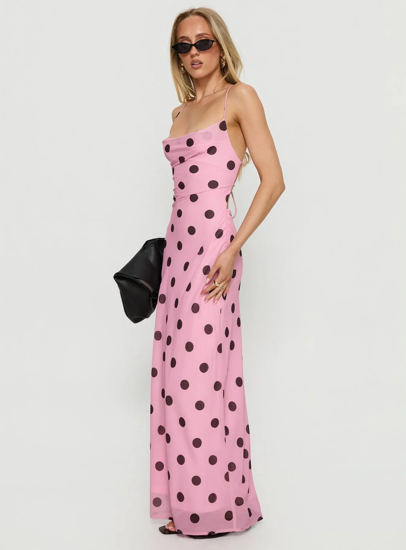 Celena Maxi Dress Pink / Brown Polka Dot sold by Princess Polly product image thumbnail 4