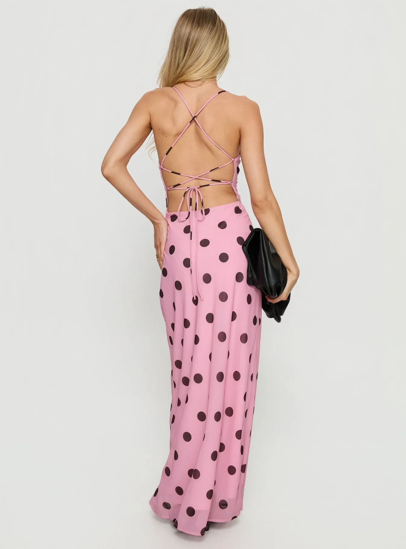 Celena Maxi Dress Pink / Brown Polka Dot sold by Princess Polly product image thumbnail 5