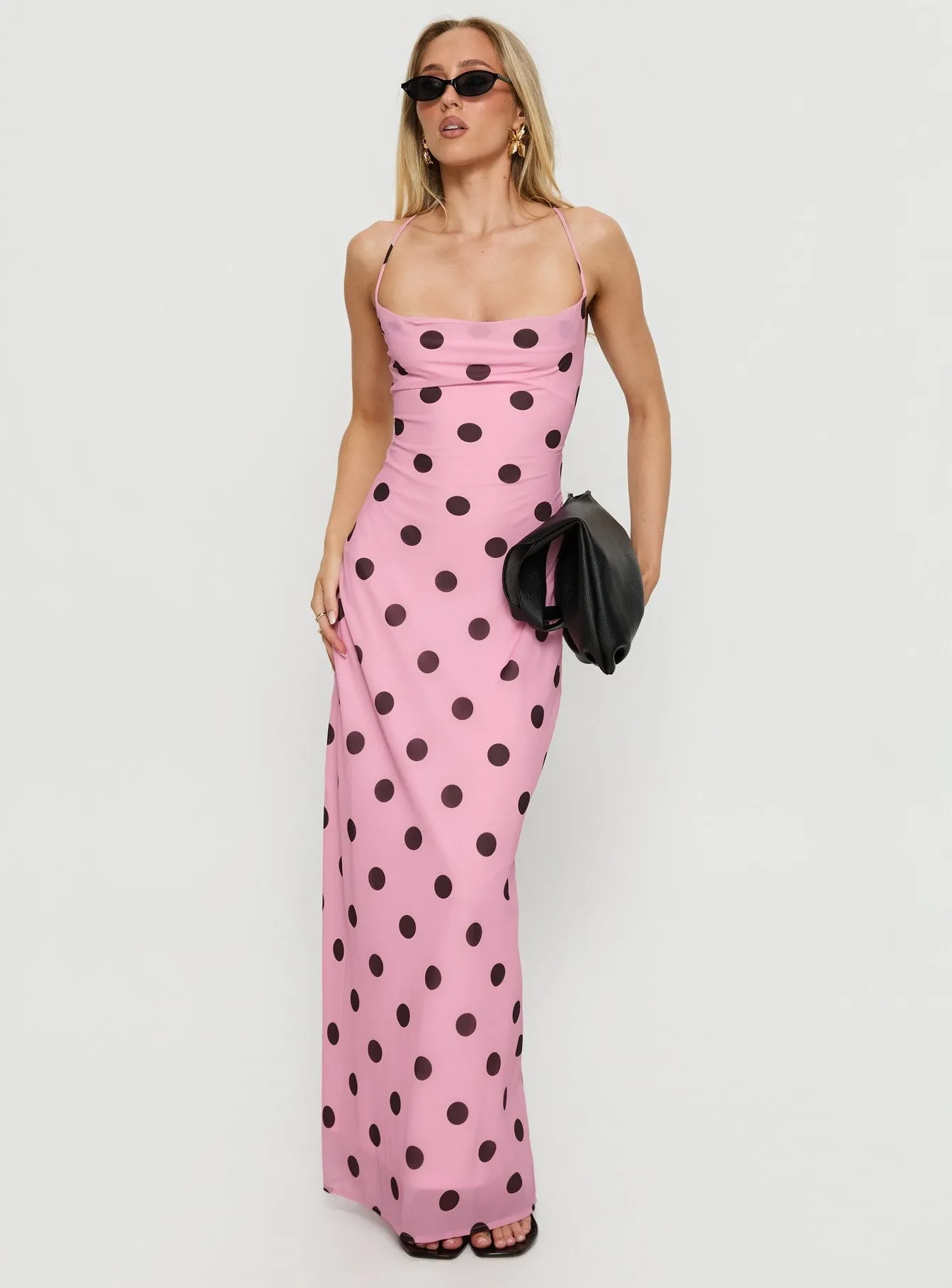 Celena Maxi Dress Pink / Brown Polka Dot sold by Princess Polly product image thumbnail 2