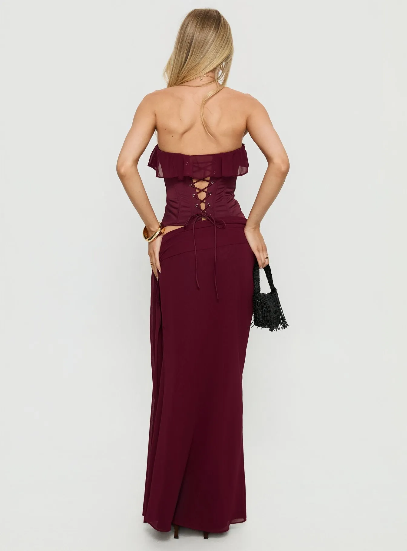 Hollian Draped Maxi Skirt Wine sold by Princess Polly product image thumbnail 5