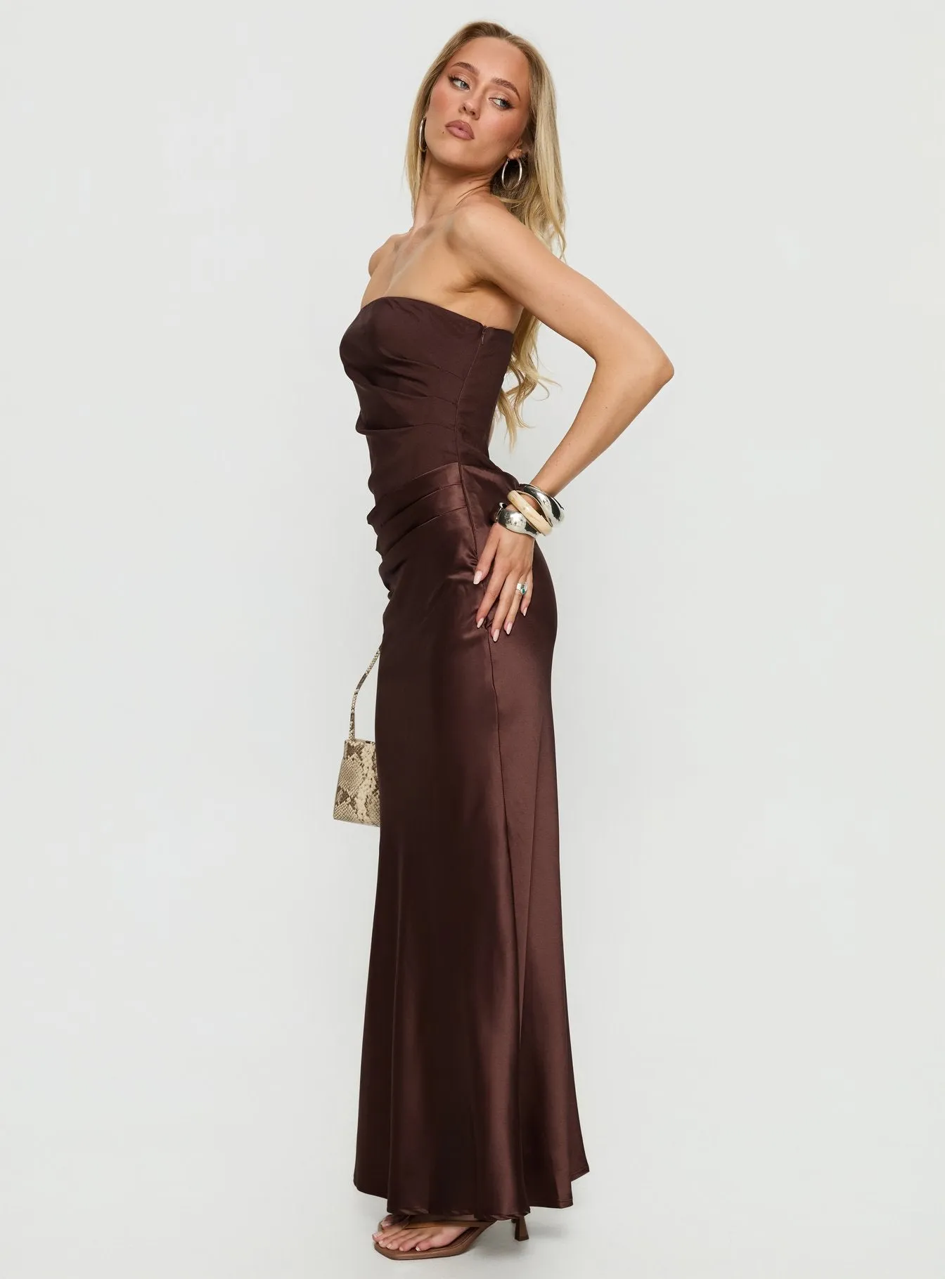 Lulita Strapless Maxi Dress Brown sold by Princess Polly product image thumbnail 4