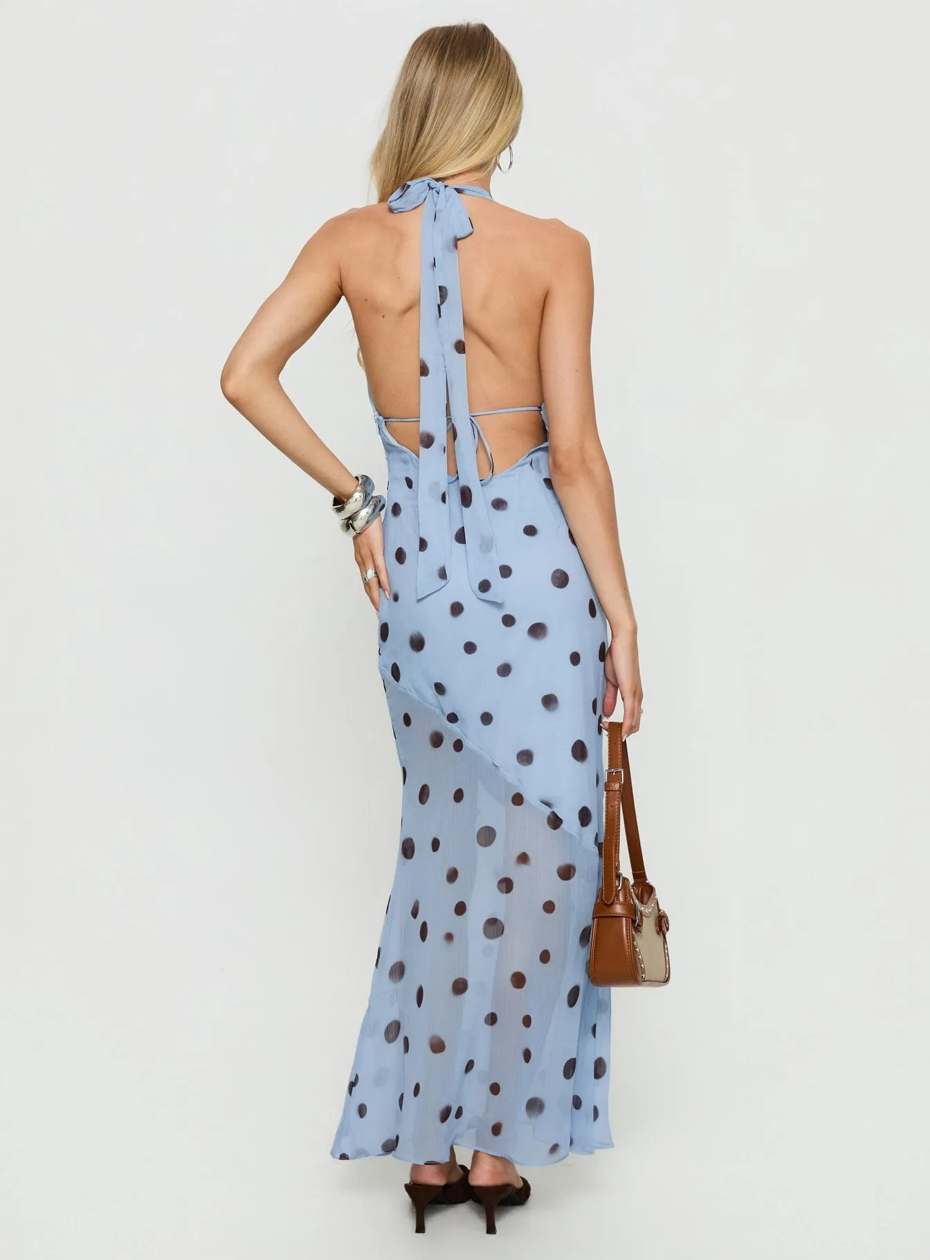 Oralee Halter Sheer Maxi Dress Blue / Polka Dot sold by Princess Polly product image thumbnail 5