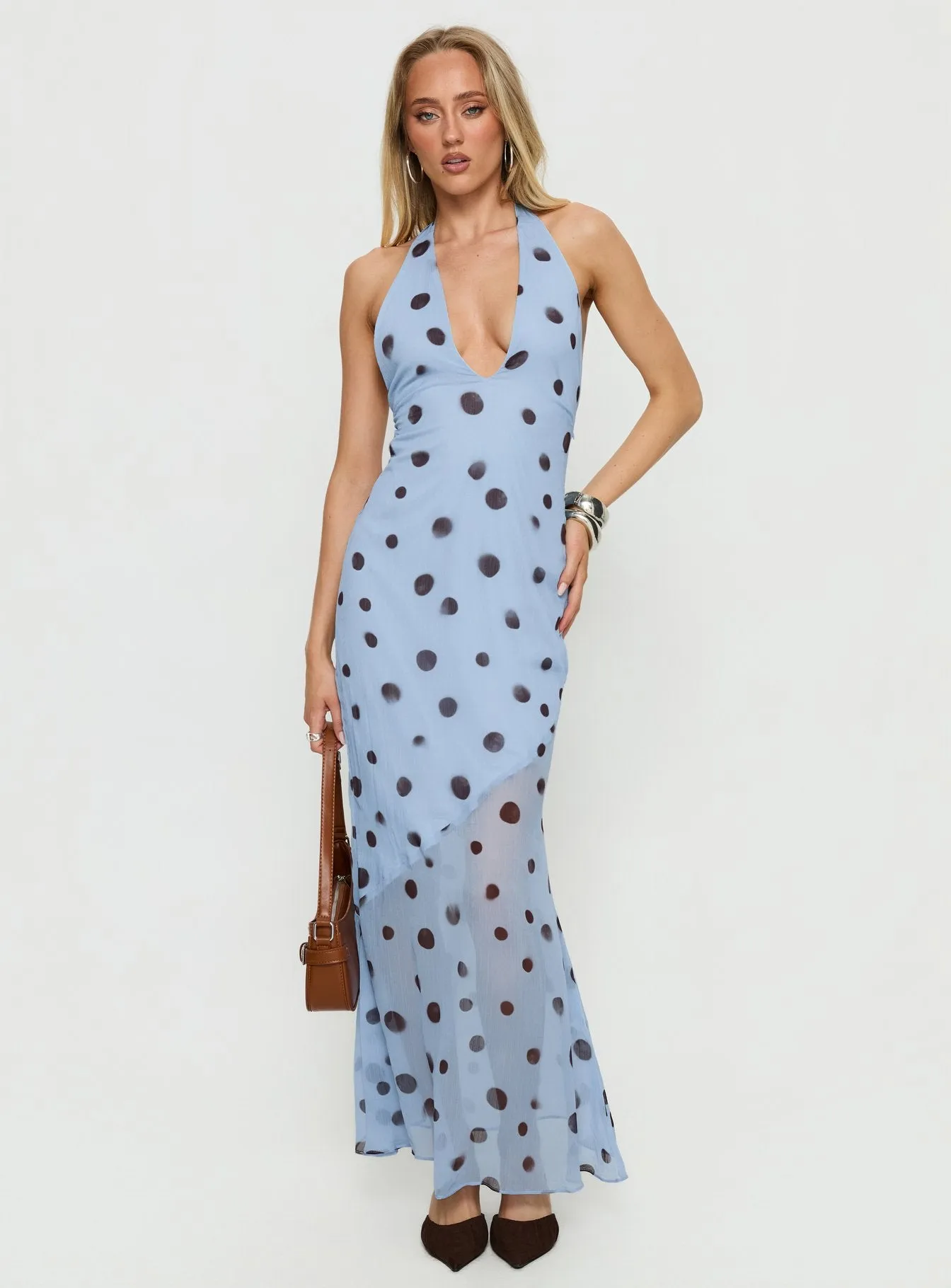 Oralee Halter Sheer Maxi Dress Blue / Polka Dot sold by Princess Polly product image thumbnail 2