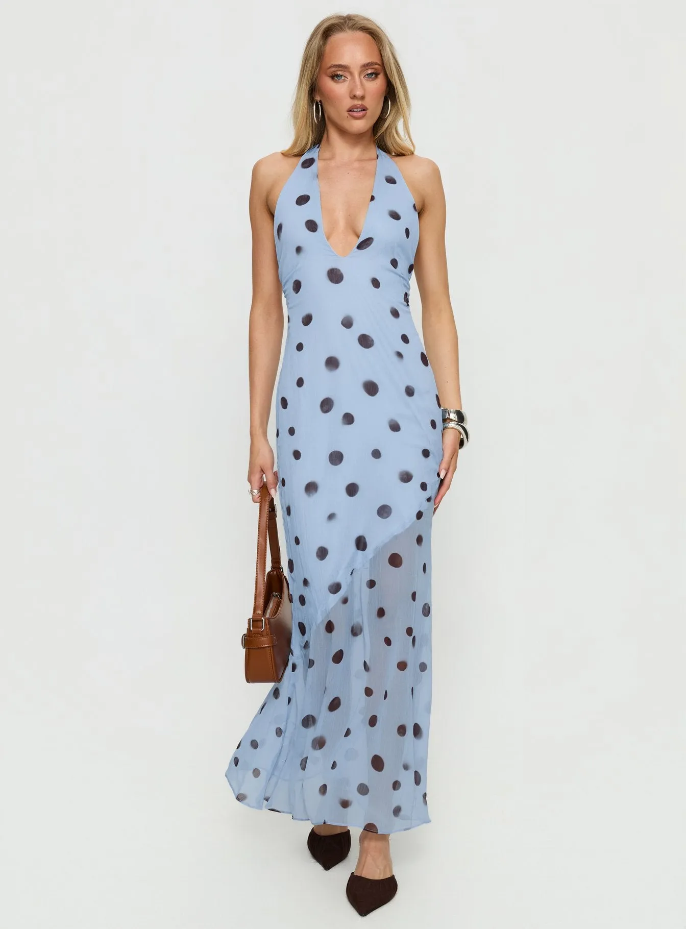 Oralee Halter Sheer Maxi Dress Blue / Polka Dot sold by Princess Polly product image thumbnail 3