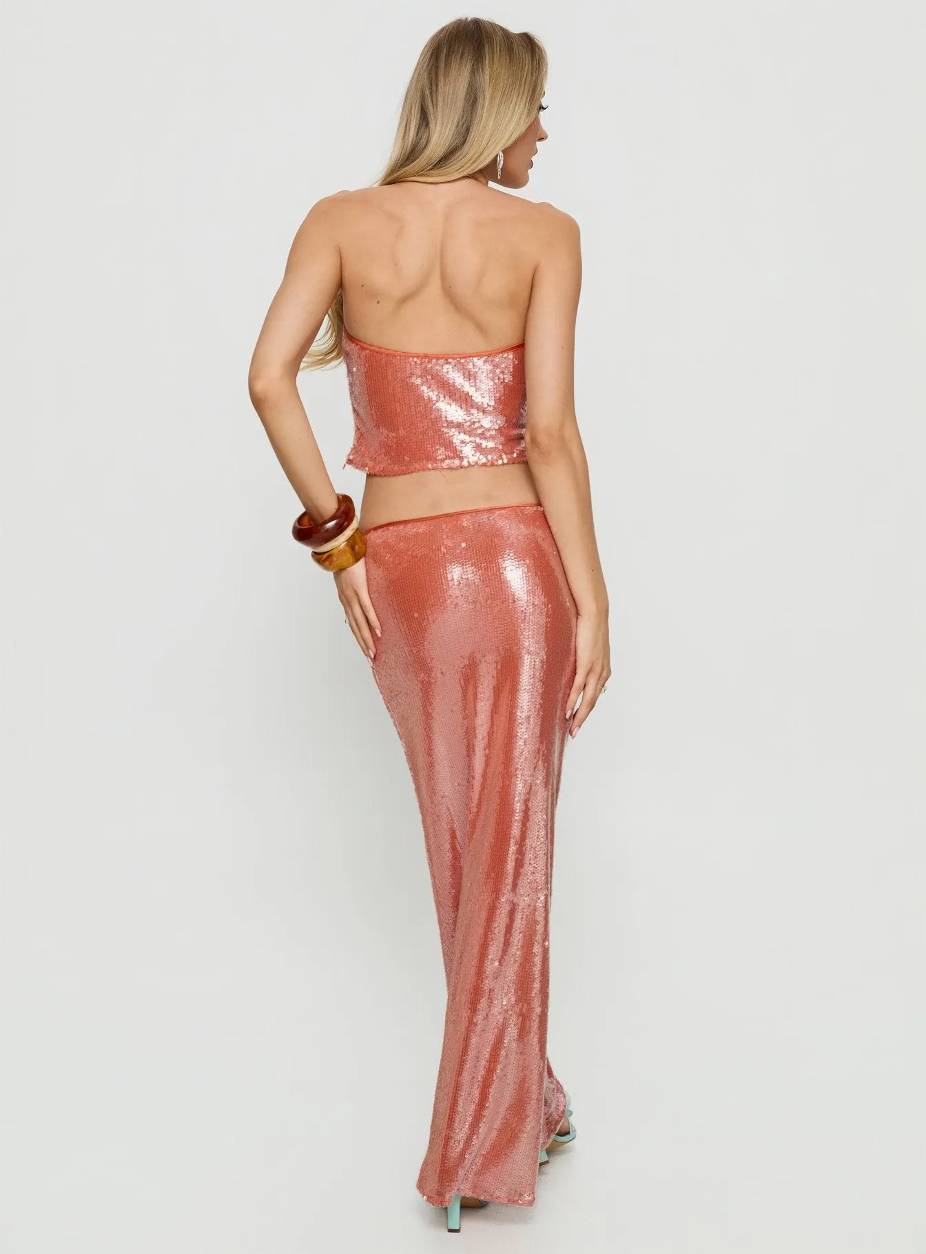 Emalia Sheer Sequin Maxi Skirt Orange sold by Princess Polly product image thumbnail 5