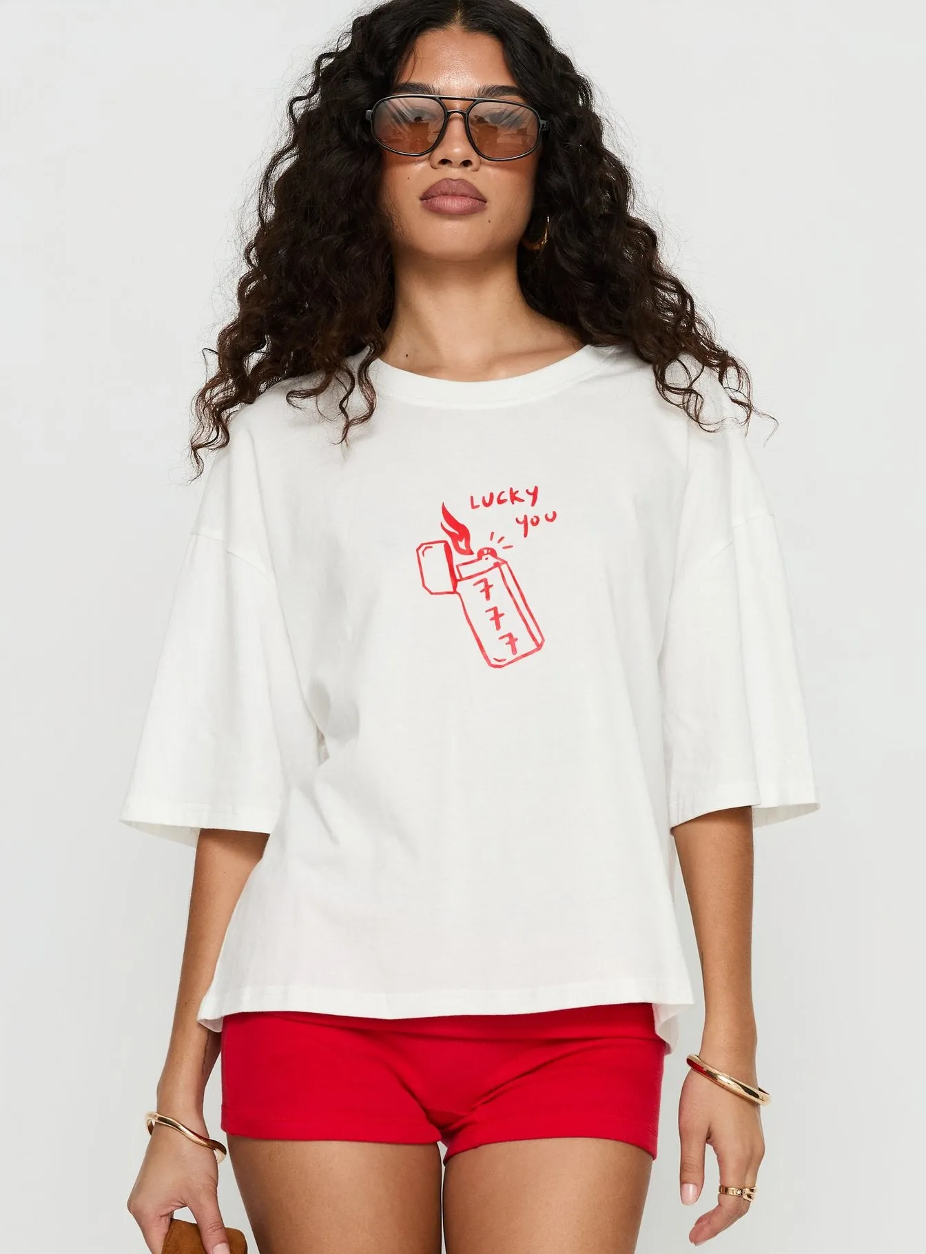 Lucky You Lighter Oversized Graphic Top White sold by Princess Polly product image thumbnail 2