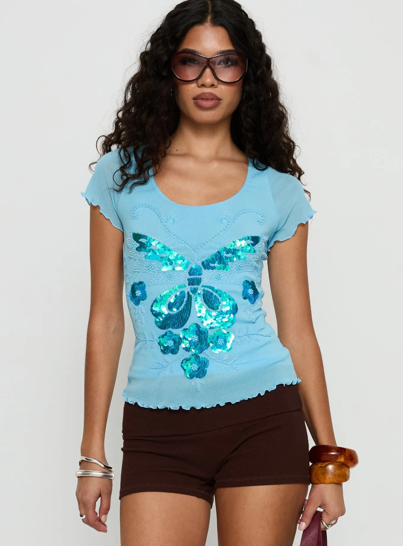 Reannah Sequin Short Sleeve Top Blue sold by Princess Polly product image thumbnail 2