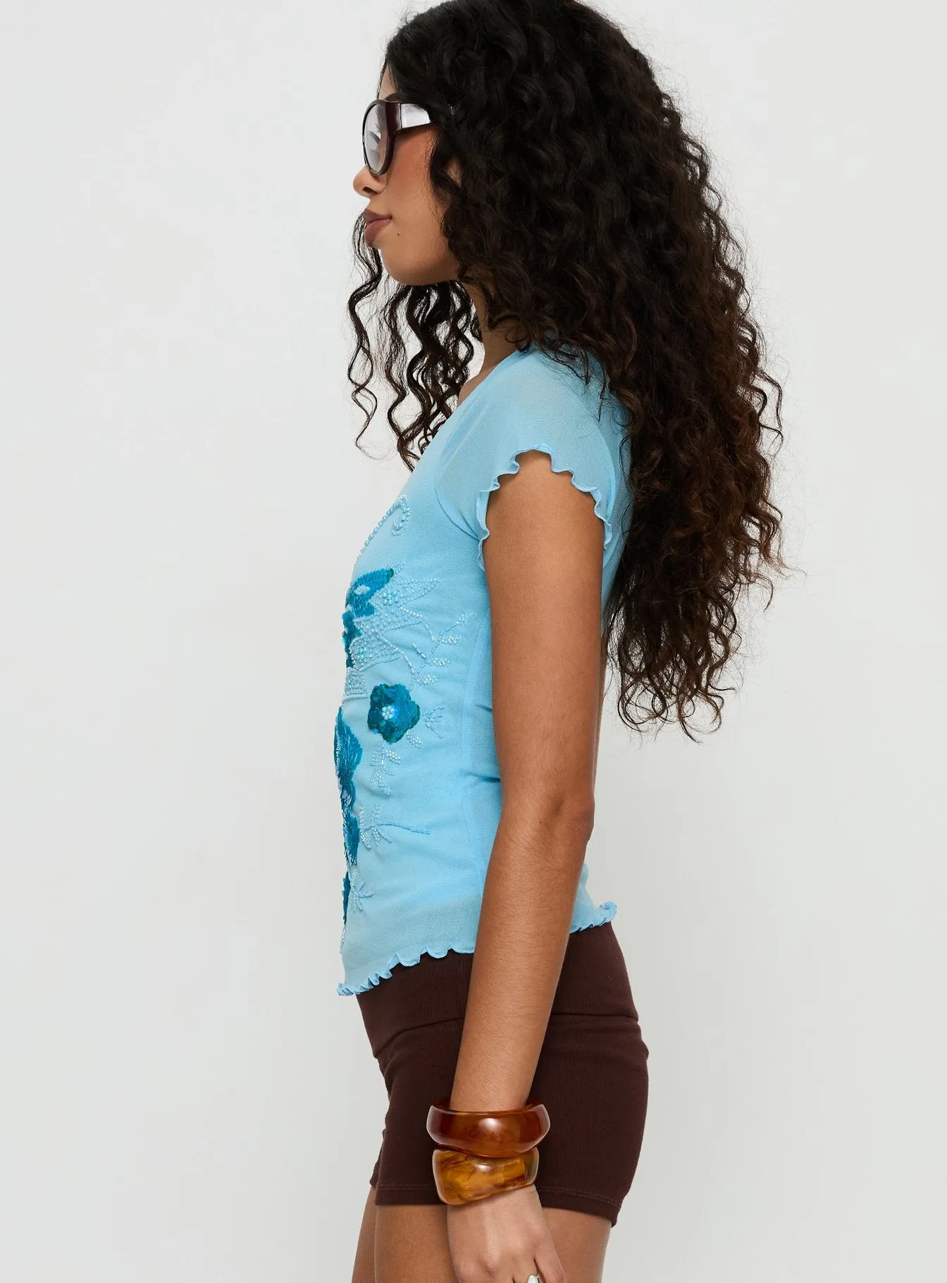 Reannah Sequin Short Sleeve Top Blue sold by Princess Polly product image thumbnail 4