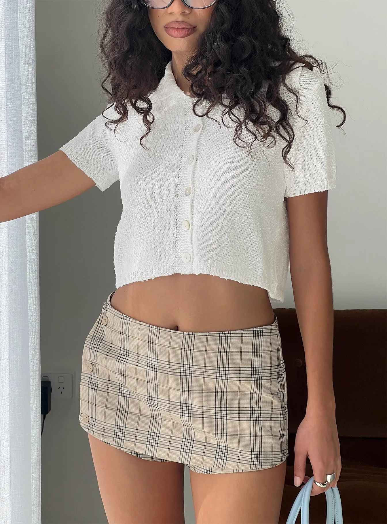 Uncharted Skort Beige Plaid sold by Princess Polly