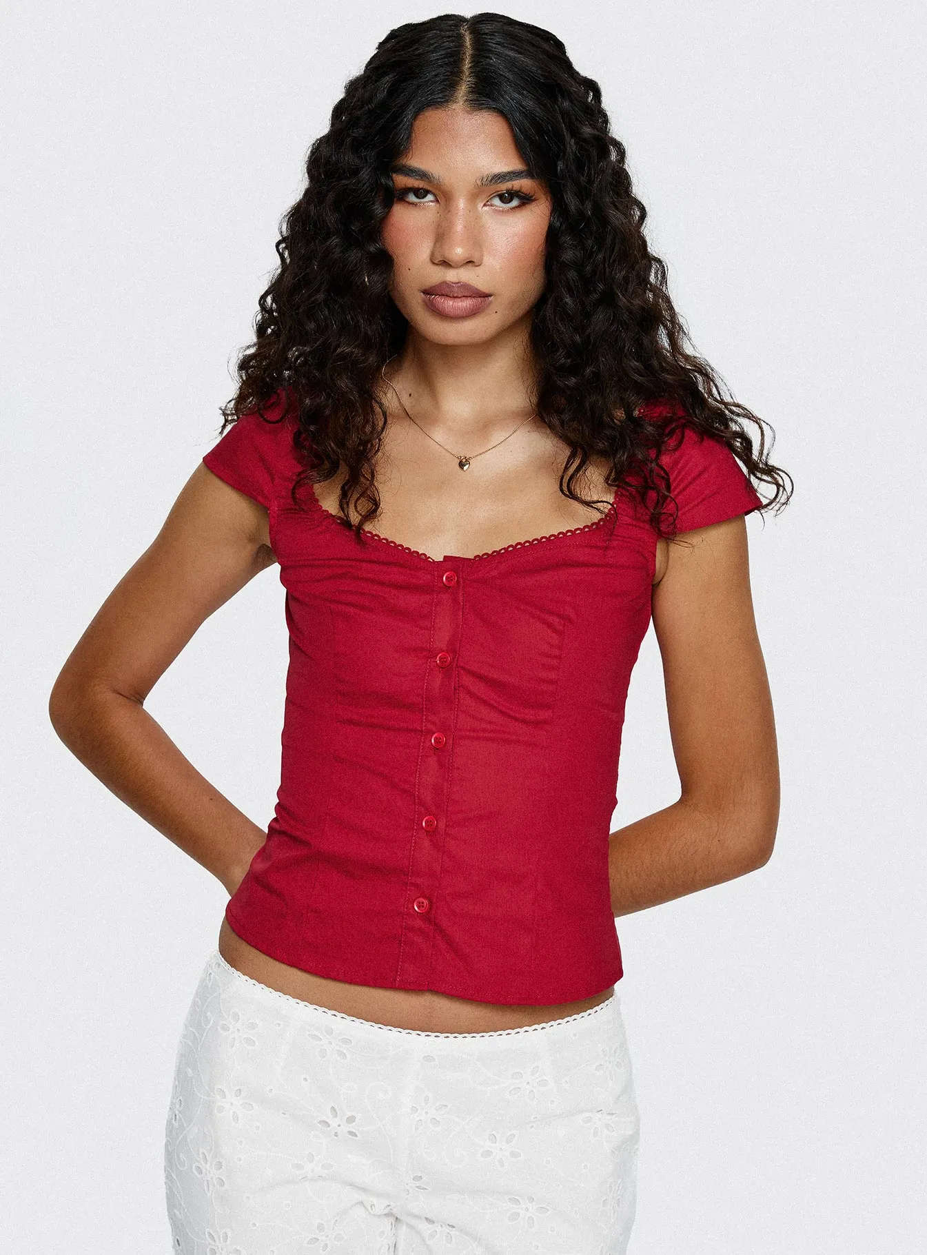 Transcendence Button Up Top Red sold by Princess Polly