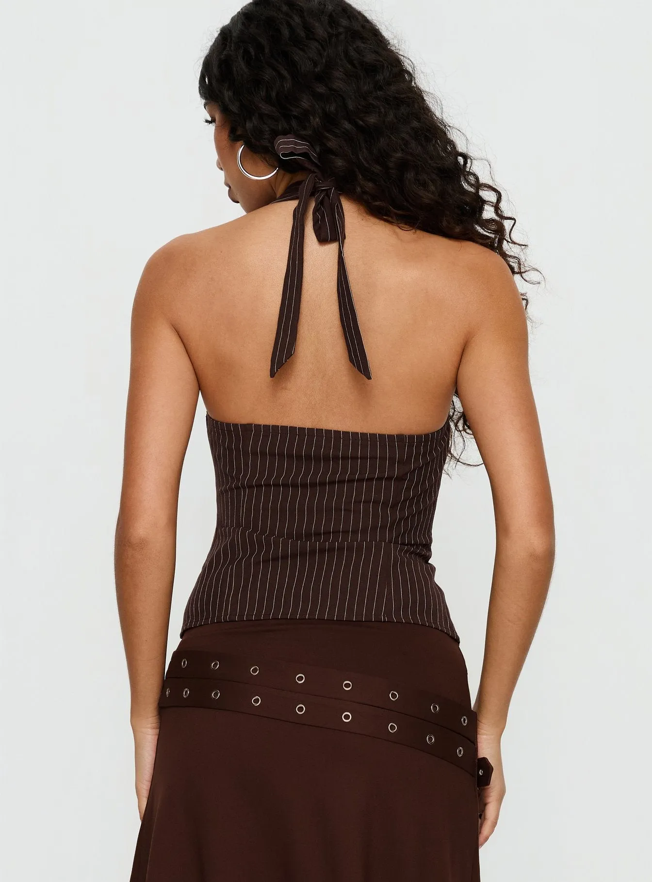 Nickole Halter Tailored Top Brown Stripe sold by Princess Polly product image thumbnail 4