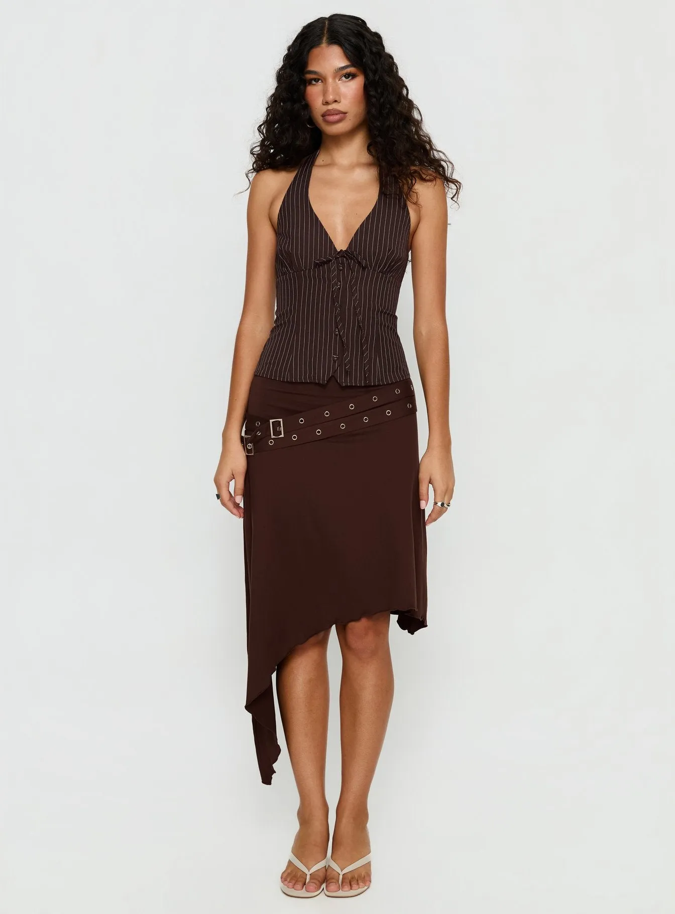 Nickole Halter Tailored Top Brown Stripe sold by Princess Polly product image thumbnail 2