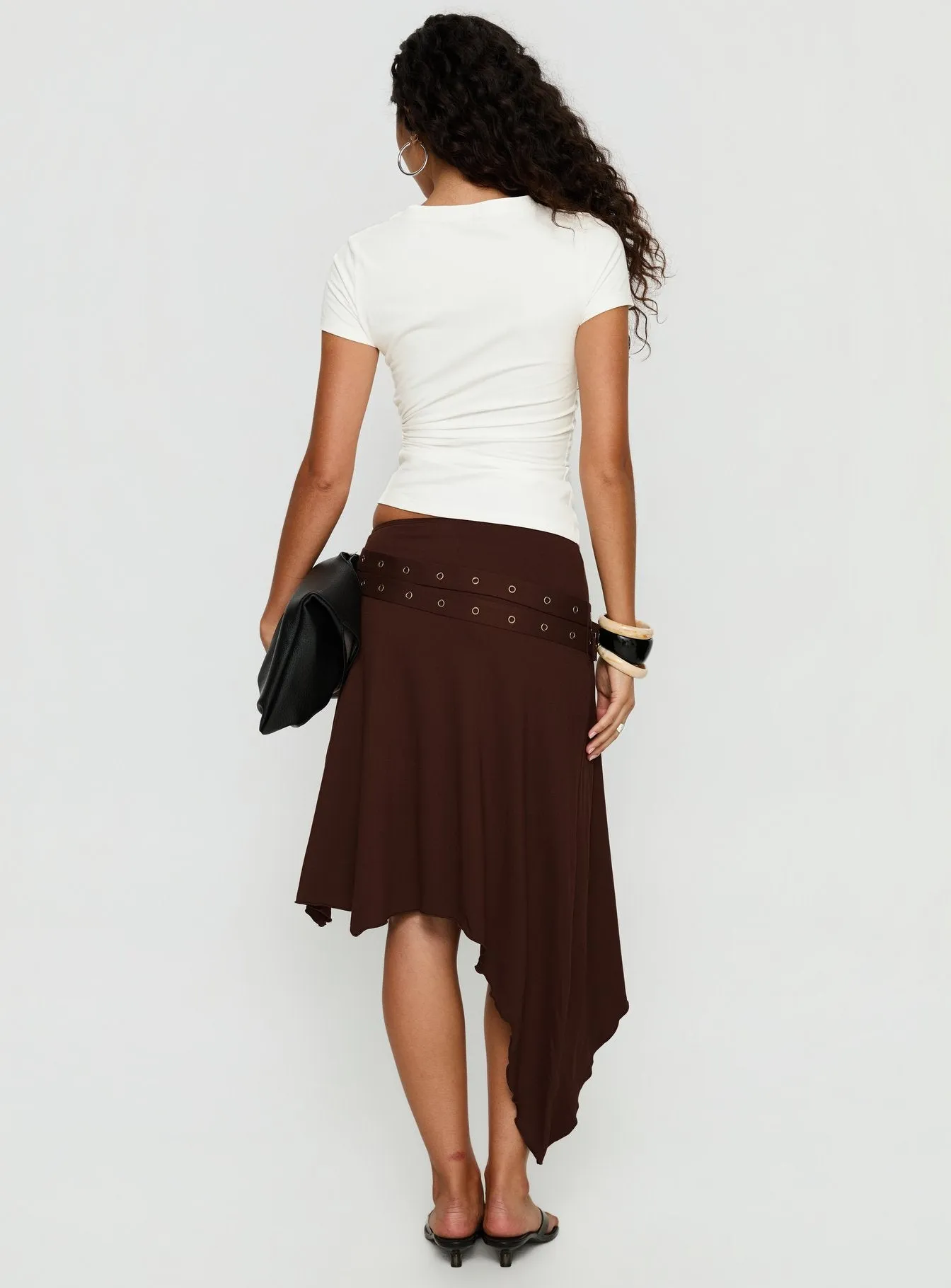 Lorensa Double Buckle Asymmetrical Midi Skirt Brown sold by Princess Polly product image thumbnail 5