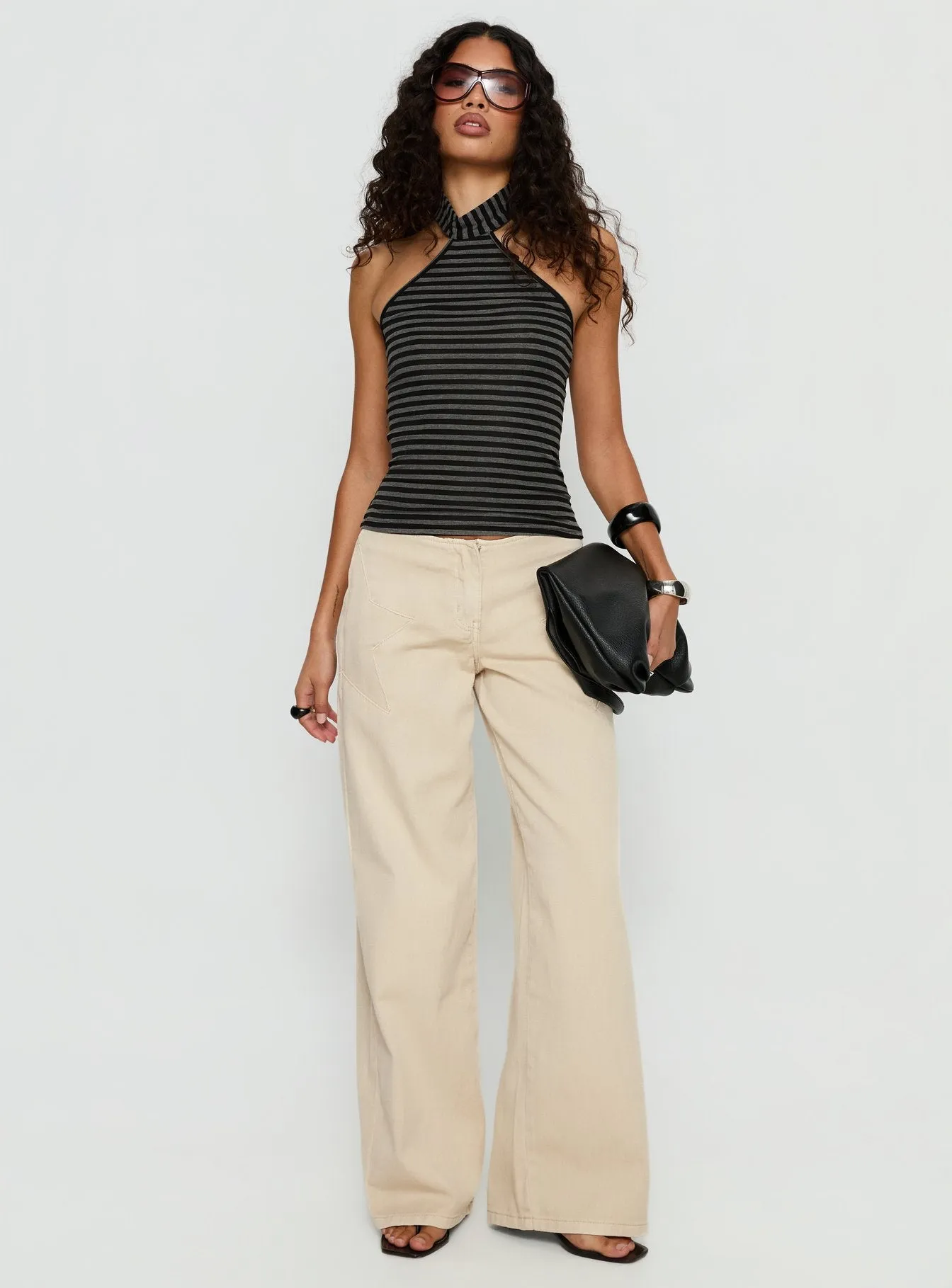 Dolley Star Stitch Mid Rise Wide Leg Jean Ecru sold by Princess Polly product image thumbnail 2