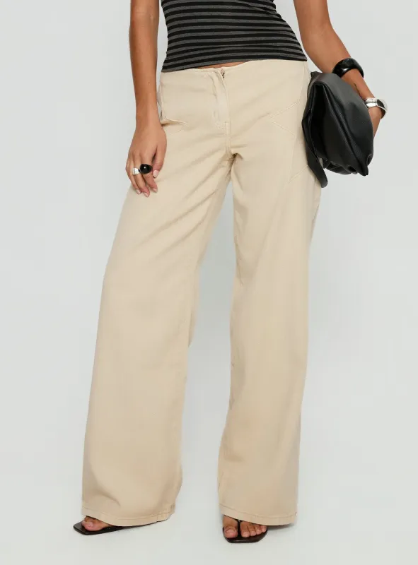 Dolley Star Stitch Mid Rise Wide Leg Jean Ecru sold by Princess Polly