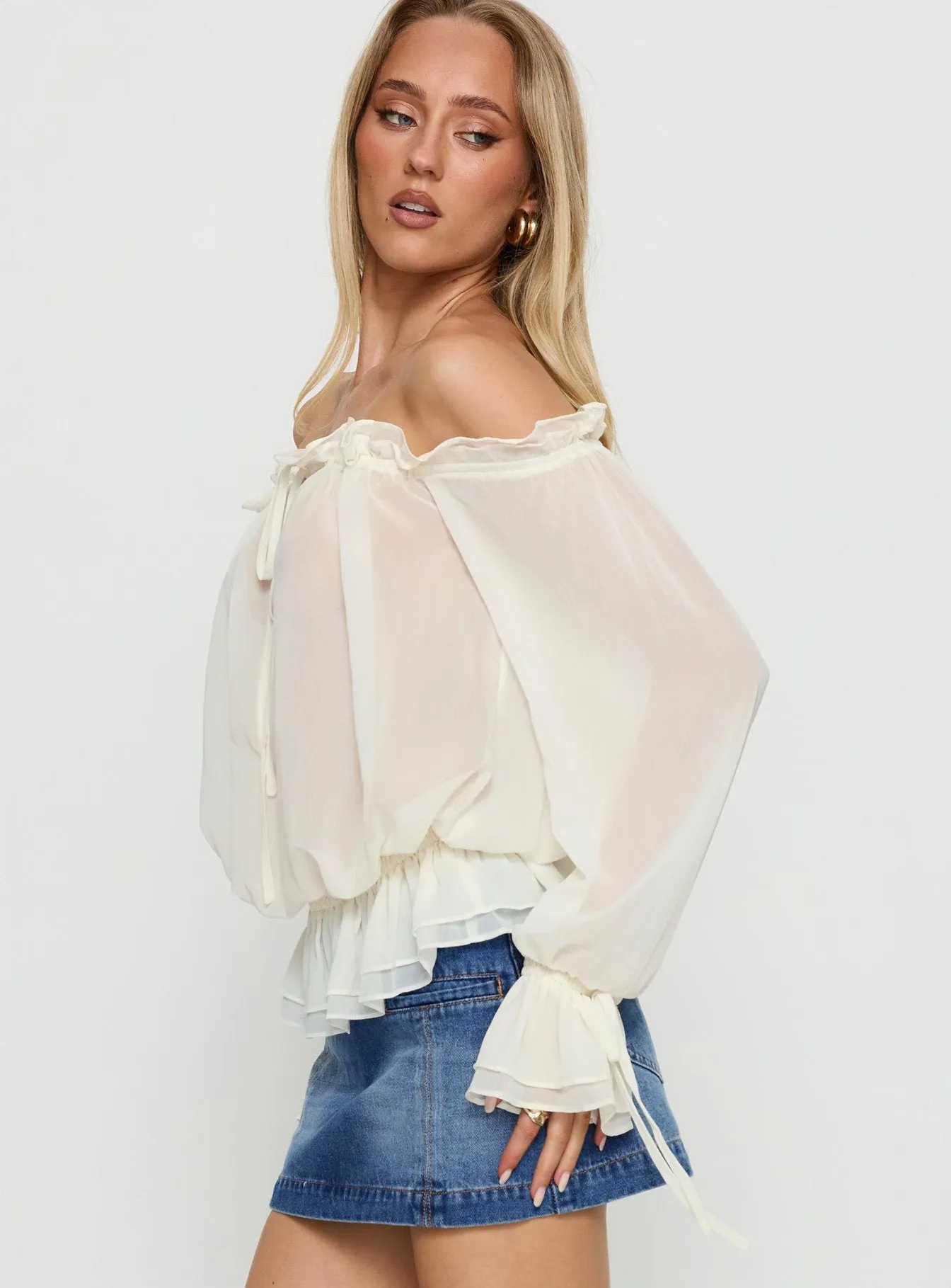 Madelina Frill Long Sleeve Top Cream sold by Princess Polly product image thumbnail 4