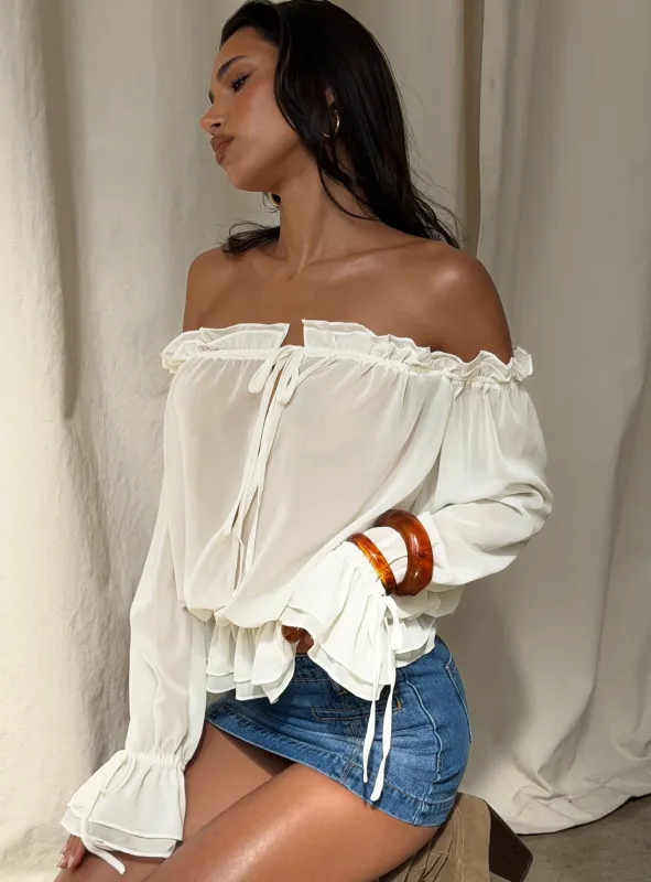 Madelina Frill Long Sleeve Top Cream sold by Princess Polly