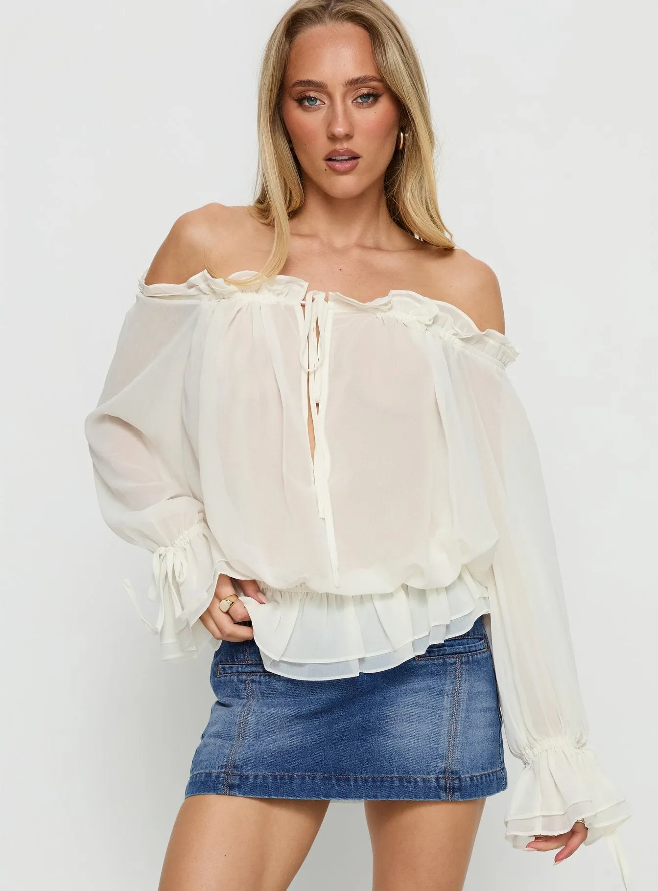 Madelina Frill Long Sleeve Top Cream sold by Princess Polly product image thumbnail 2