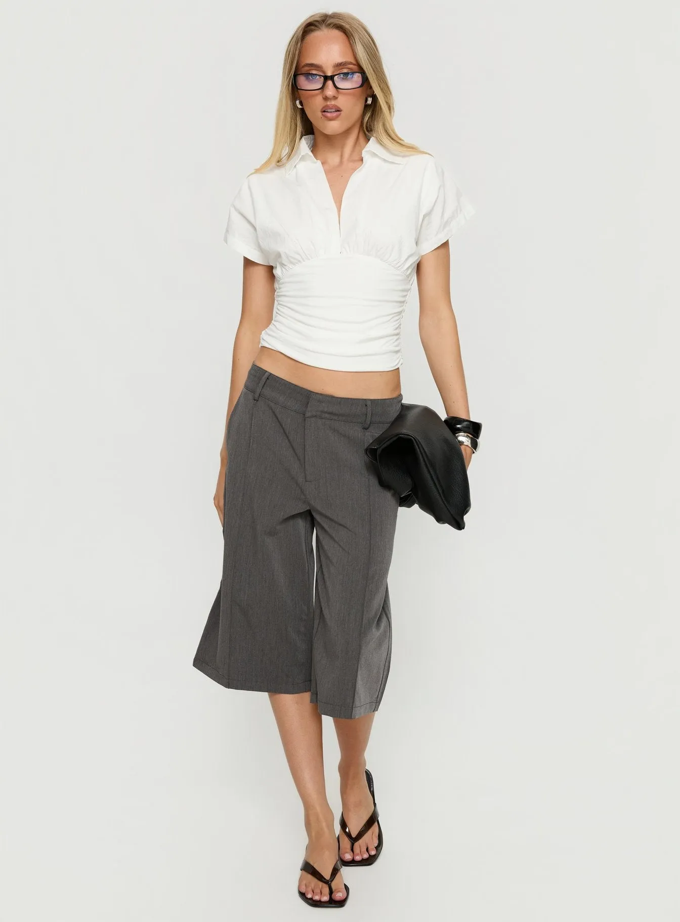 Chalia Ruched Collared Top White sold by Princess Polly product image thumbnail 3