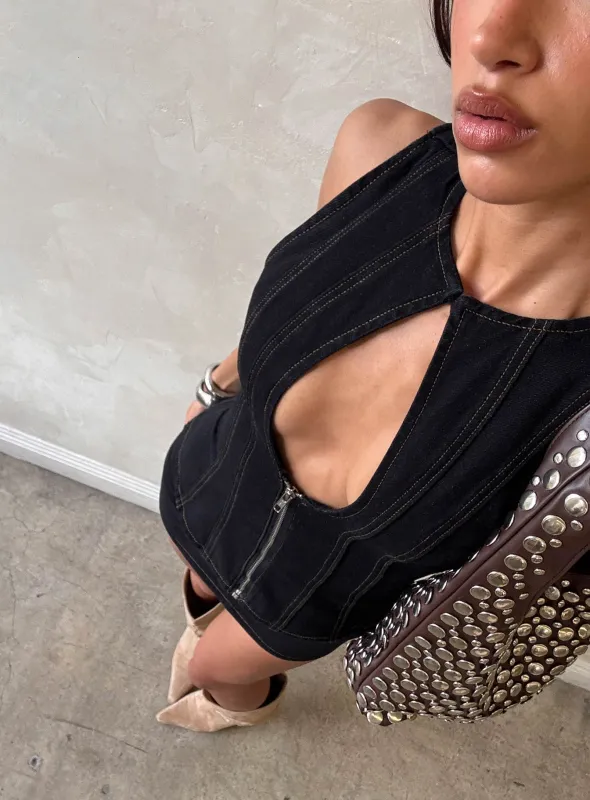 Capree Zip Up Top Raw Denim sold by Princess Polly