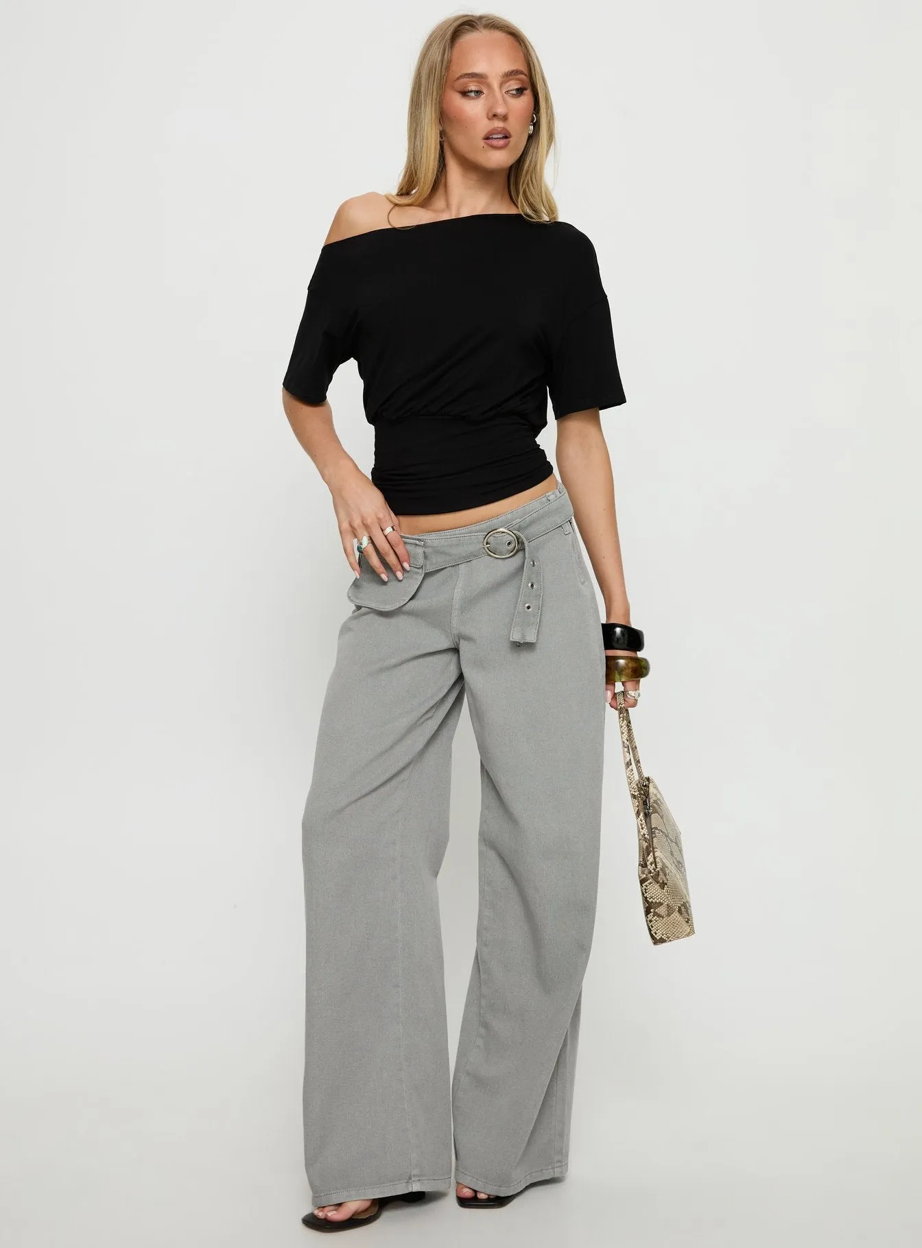 Ashlinn Off Shoulder Drapey Top Black sold by Princess Polly product image thumbnail 3