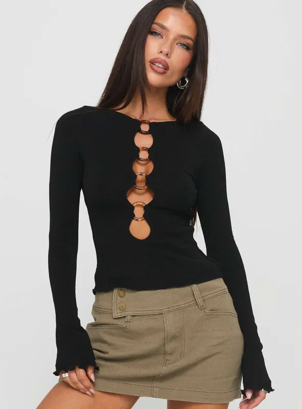 Dejonge Ring Long Sleeve Top Black sold by Princess Polly