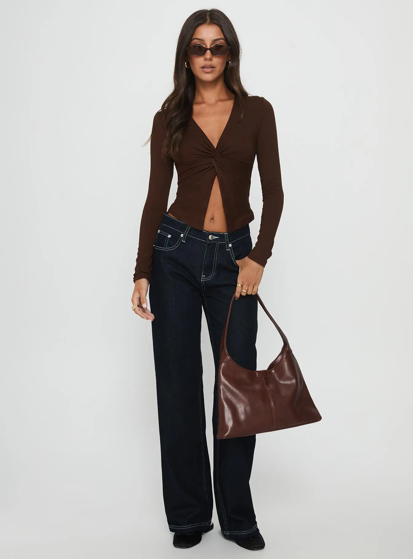 No Hard Feelings Twist Long Sleeve Top Brown sold by Princess Polly product image thumbnail 2