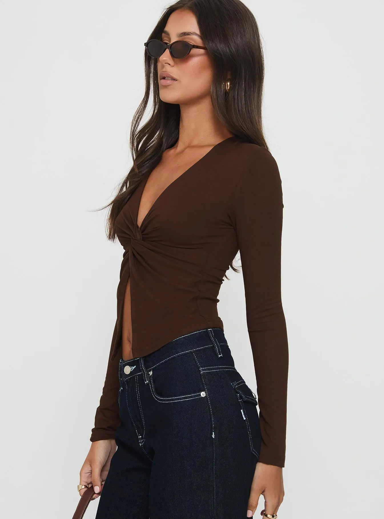 No Hard Feelings Twist Long Sleeve Top Brown sold by Princess Polly product image thumbnail 3