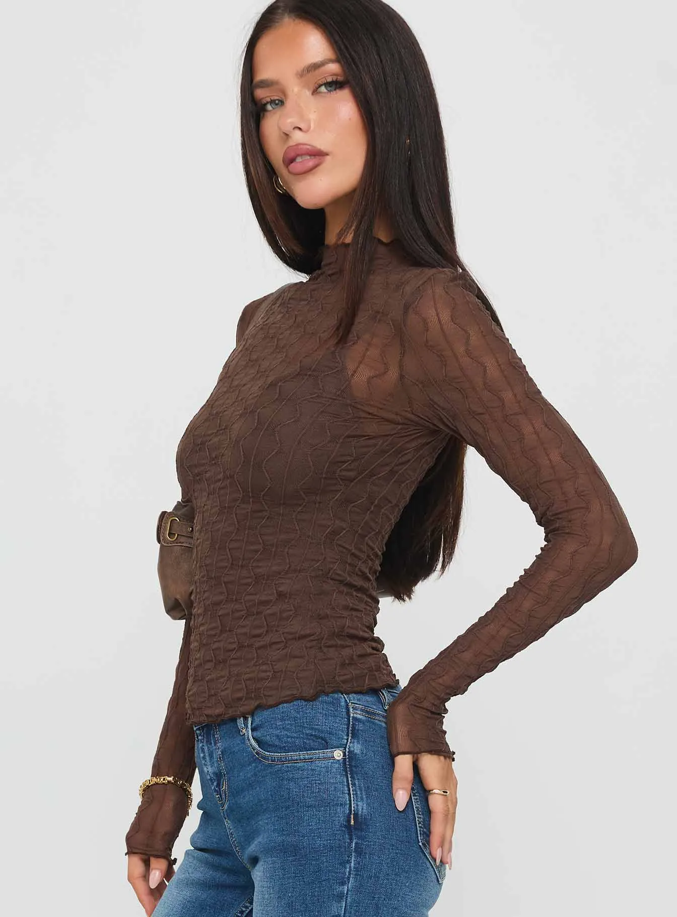 Fabiana Layered Long Sleeve Top Brown sold by Princess Polly product image thumbnail 4
